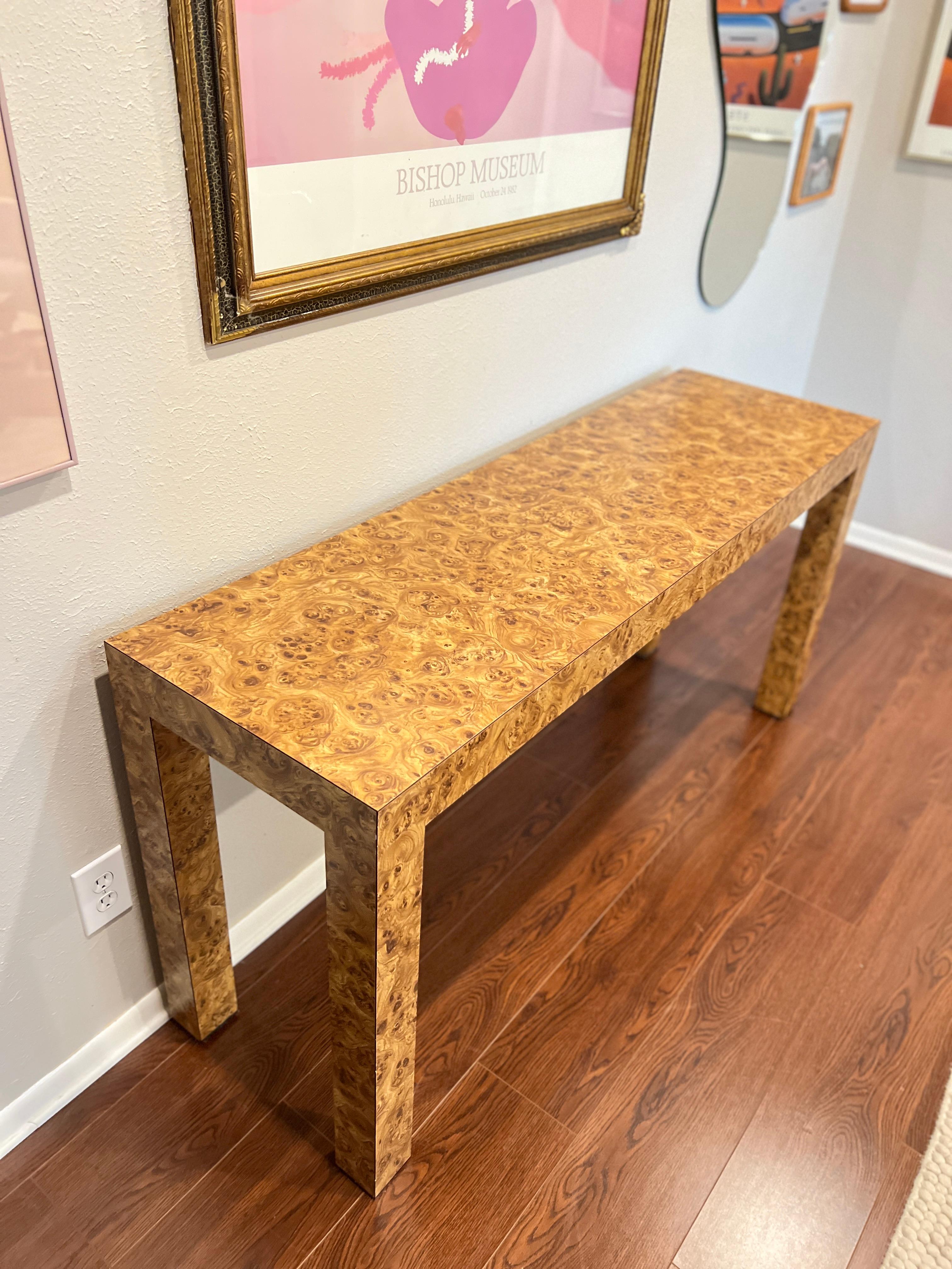 Vintage Mid-Century Parsons Style Burl Laminate Console Sofa Table 2