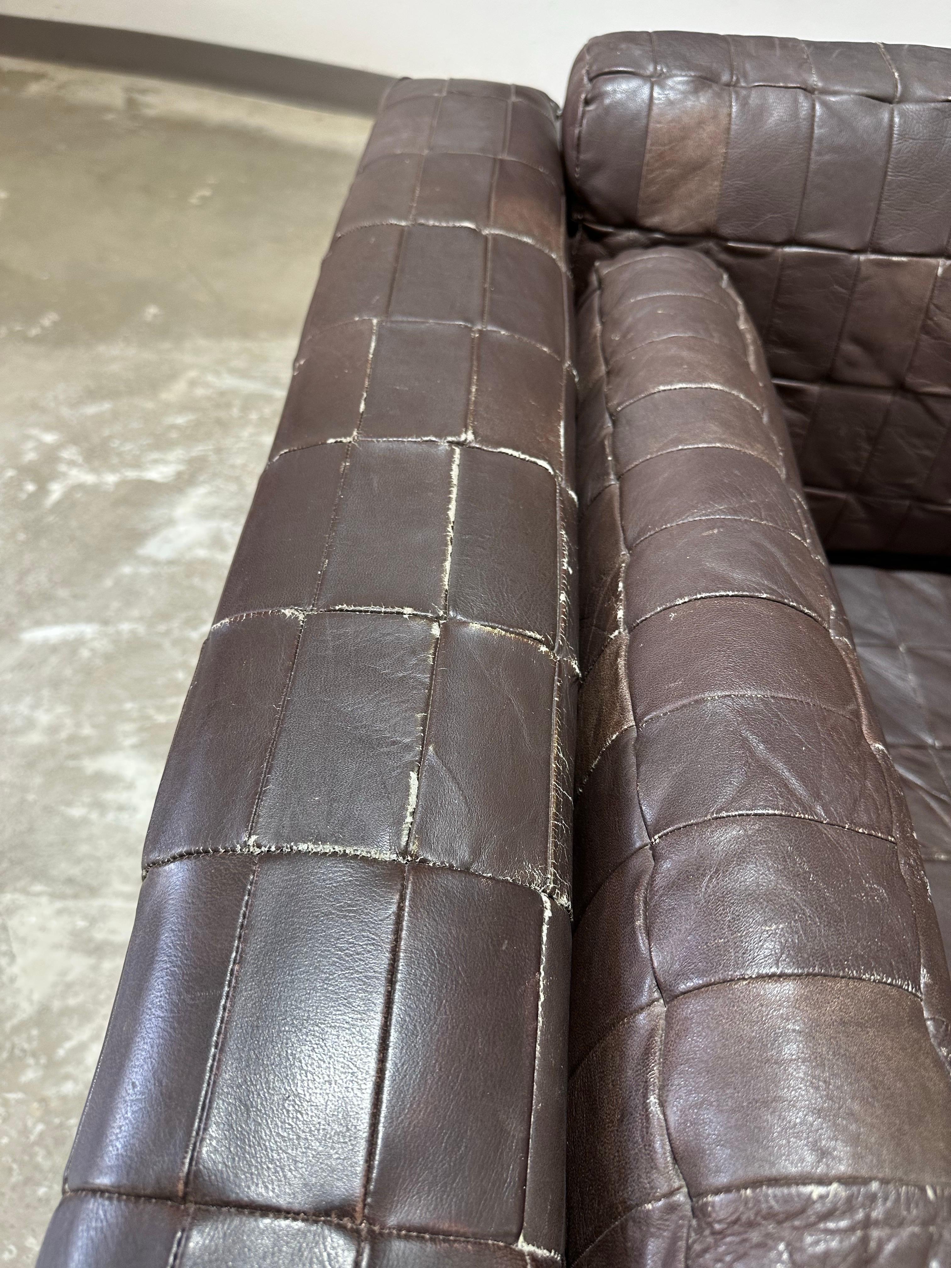 Vintage Mid Century Patchwork Leather and Chrome Sofa in the style of De Sede For Sale 4