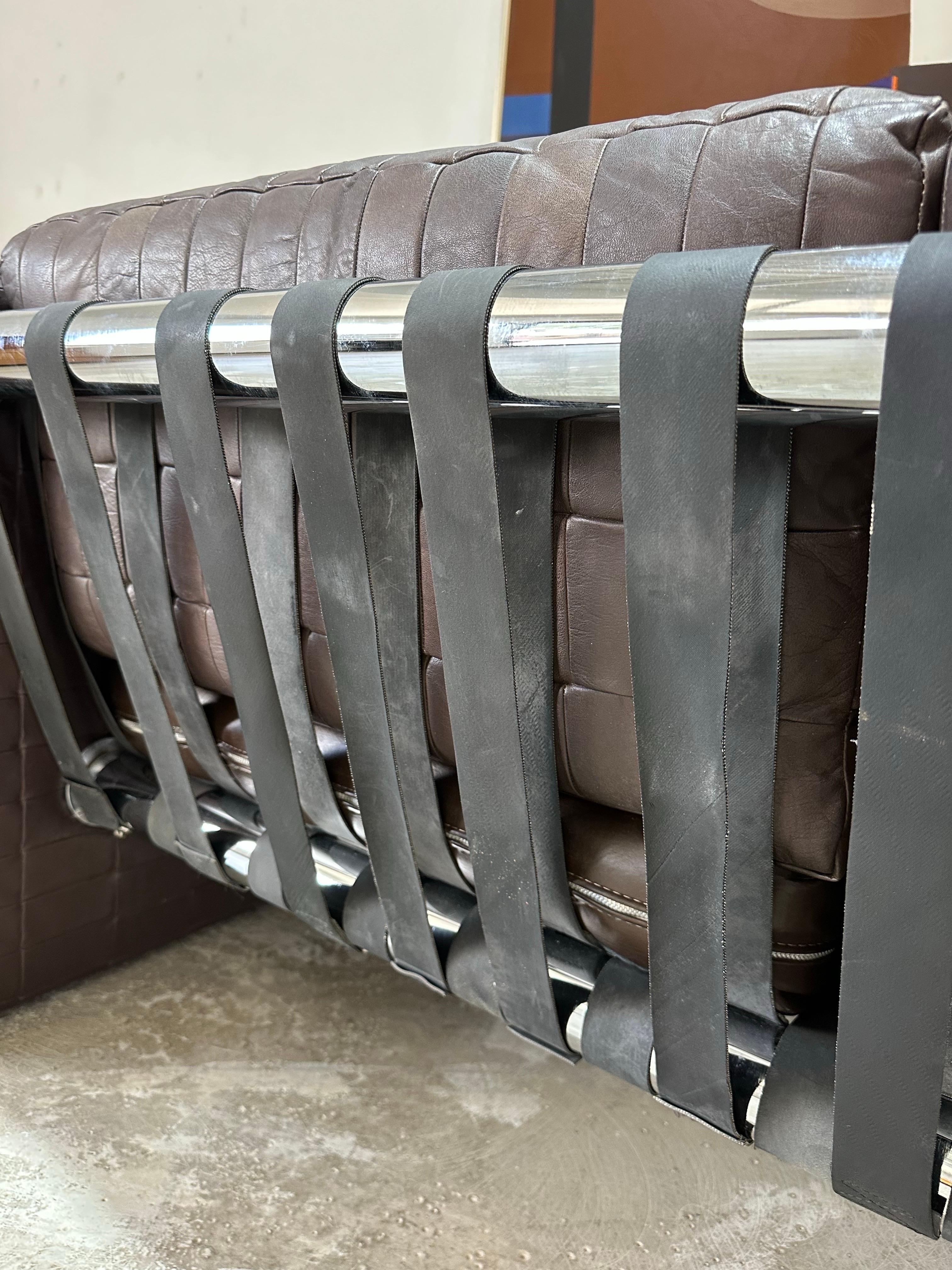 Vintage Mid Century Patchwork Leather and Chrome Sofa in the style of De Sede For Sale 7