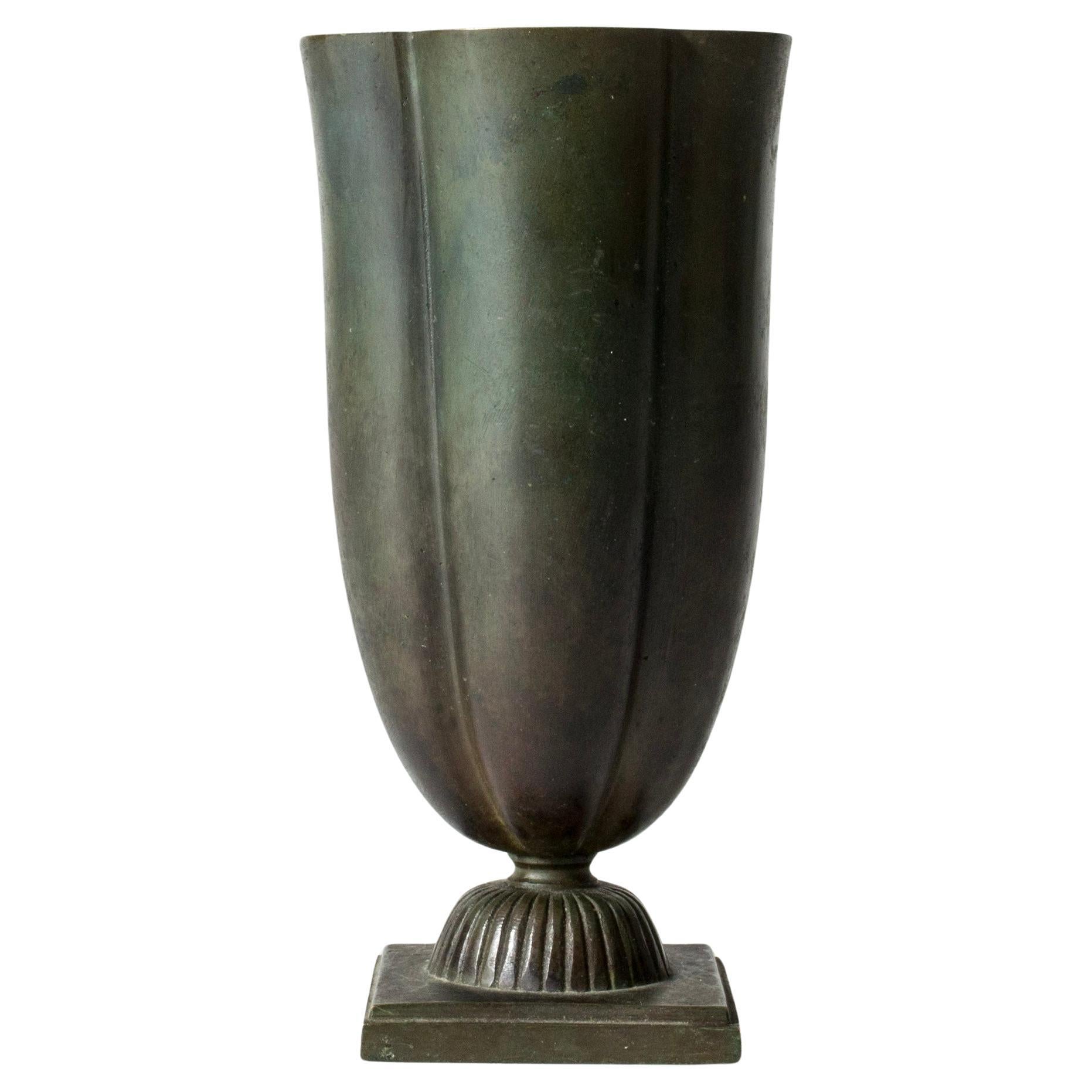 Vintage Mid-Century Patinated Bronze Vase, GAB, Sweden, 1930s For Sale