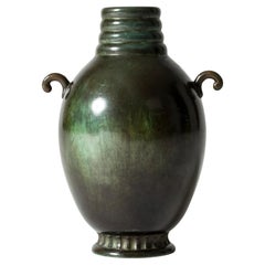 Antique Mid-Century Patinated Bronze Vase, GAB, Sweden, 1930s