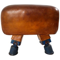 Vintage Midcentury Patinated Leather Gym Bench, circa 1930s