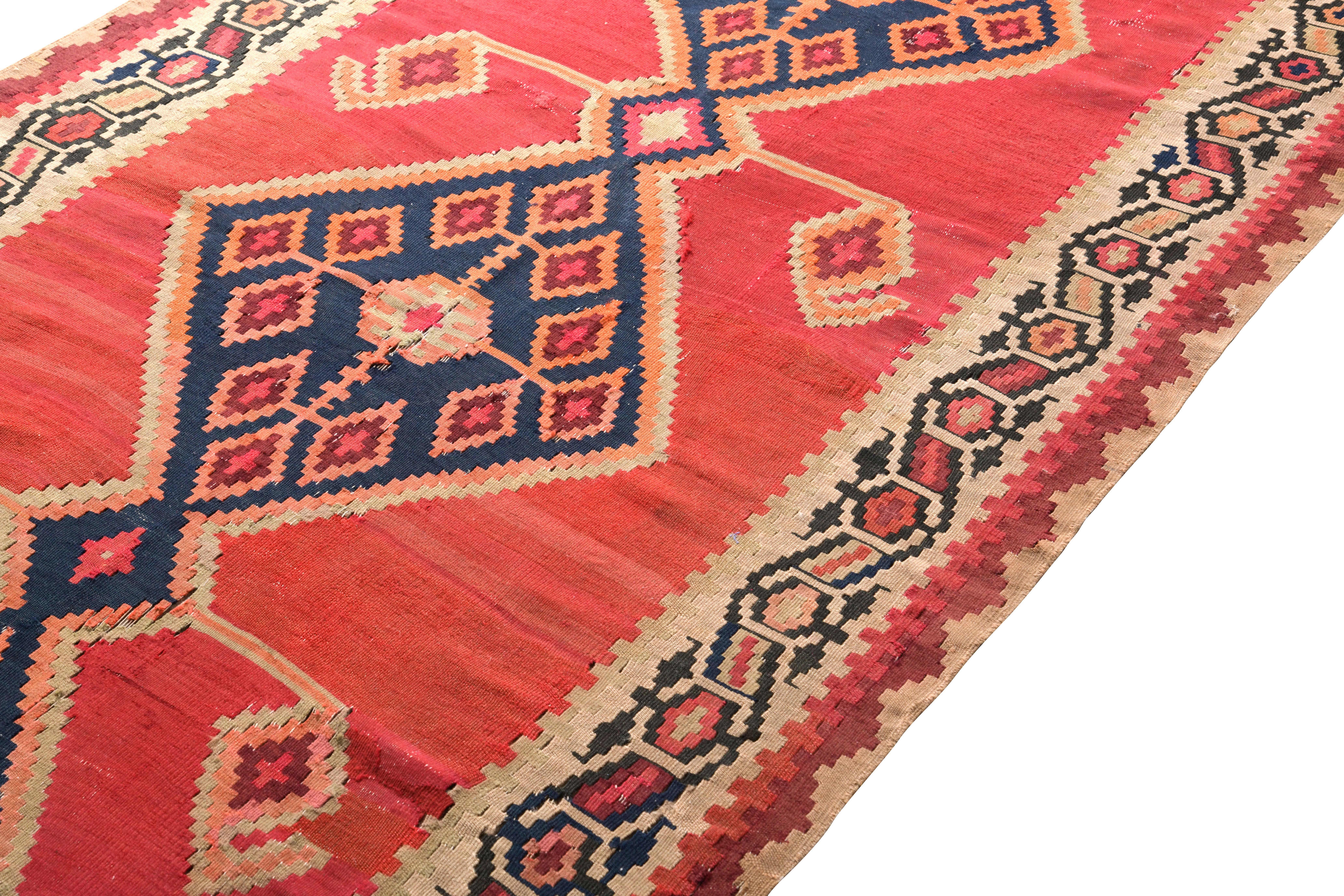 Hand-Woven Vintage Midcentury Persian Rug in Red and Beige Geometric Pattern by Rug & Kilim For Sale