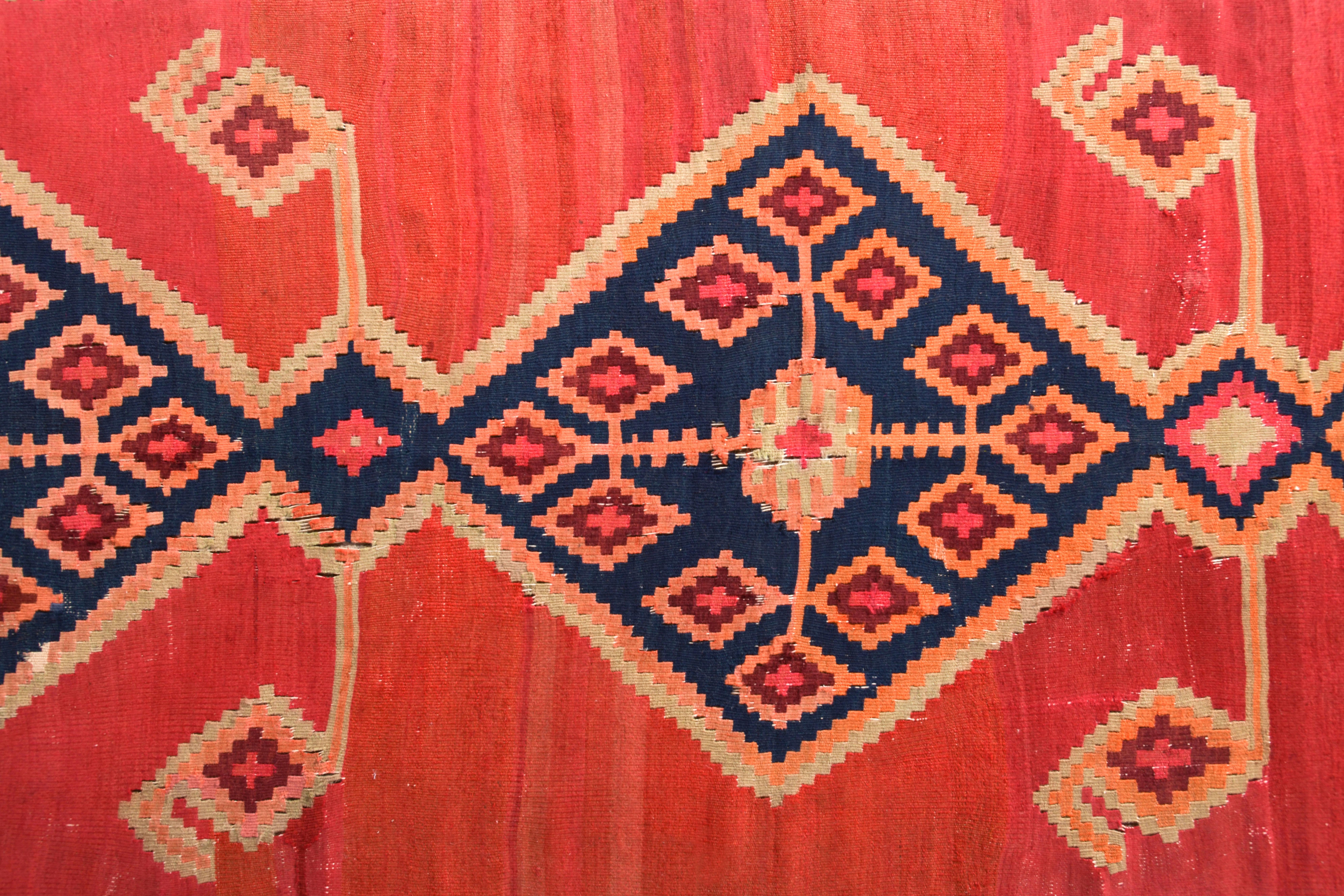 Vintage Midcentury Persian Rug in Red and Beige Geometric Pattern by Rug & Kilim In Good Condition For Sale In Long Island City, NY