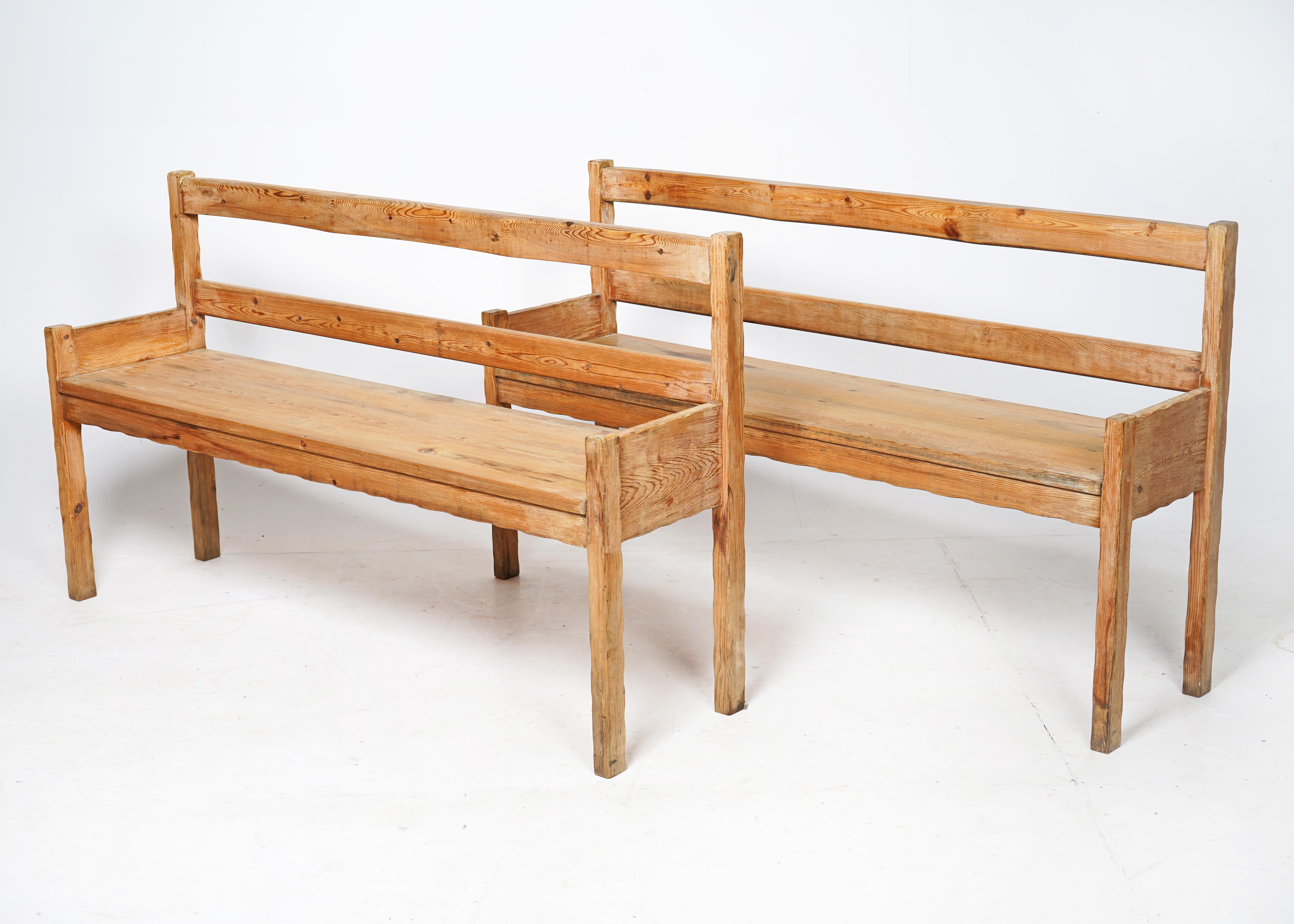 Vintage Mid Century Pine Bench Scandinavian With Scallop Edge  For Sale 8