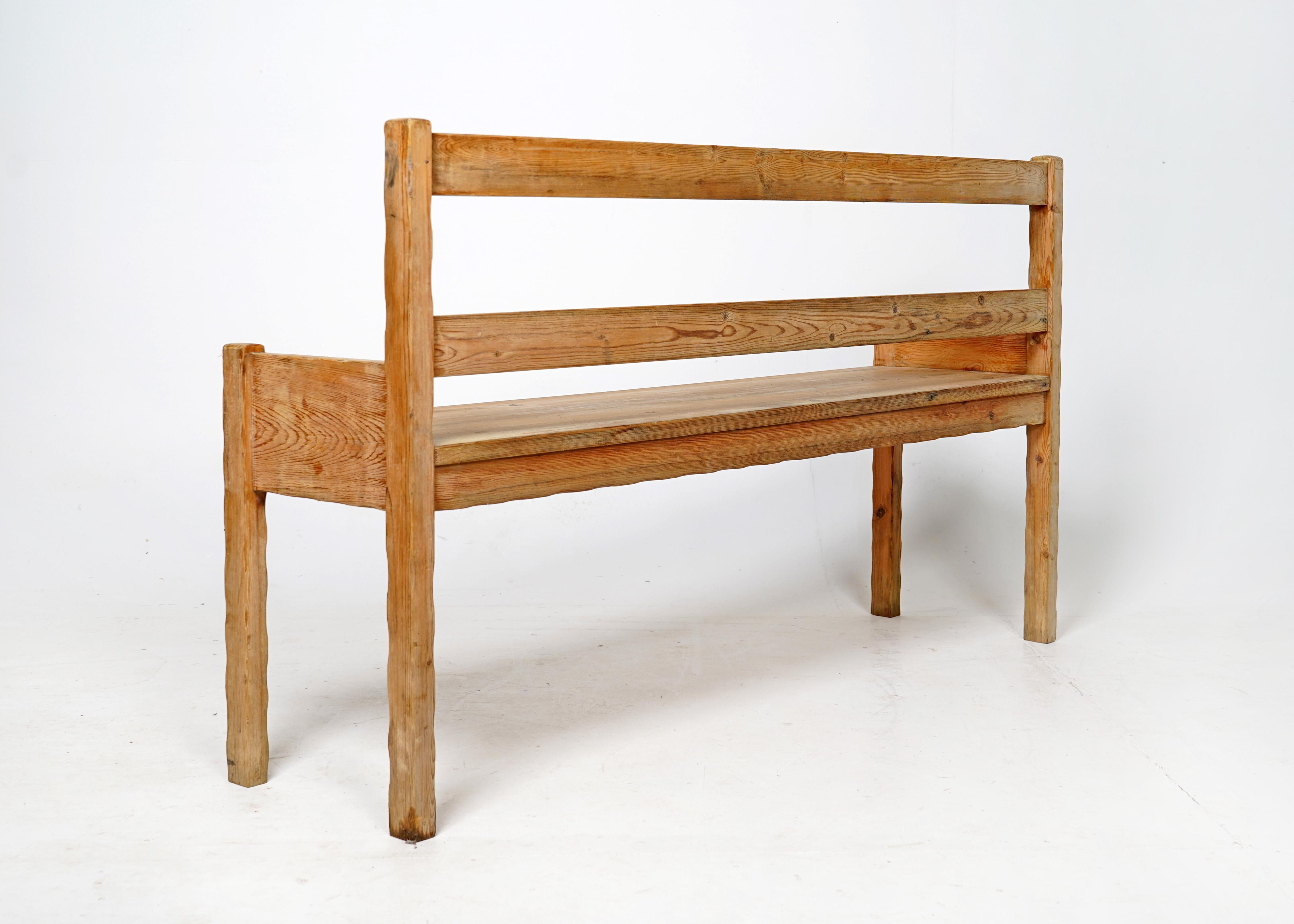 20th Century Vintage Mid Century Pine Bench Scandinavian With Scallop Edge  For Sale