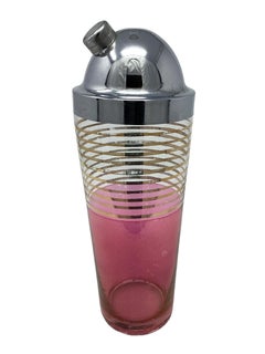 Vintage Mid Century Pink and Gold Glass Cocktail Shaker