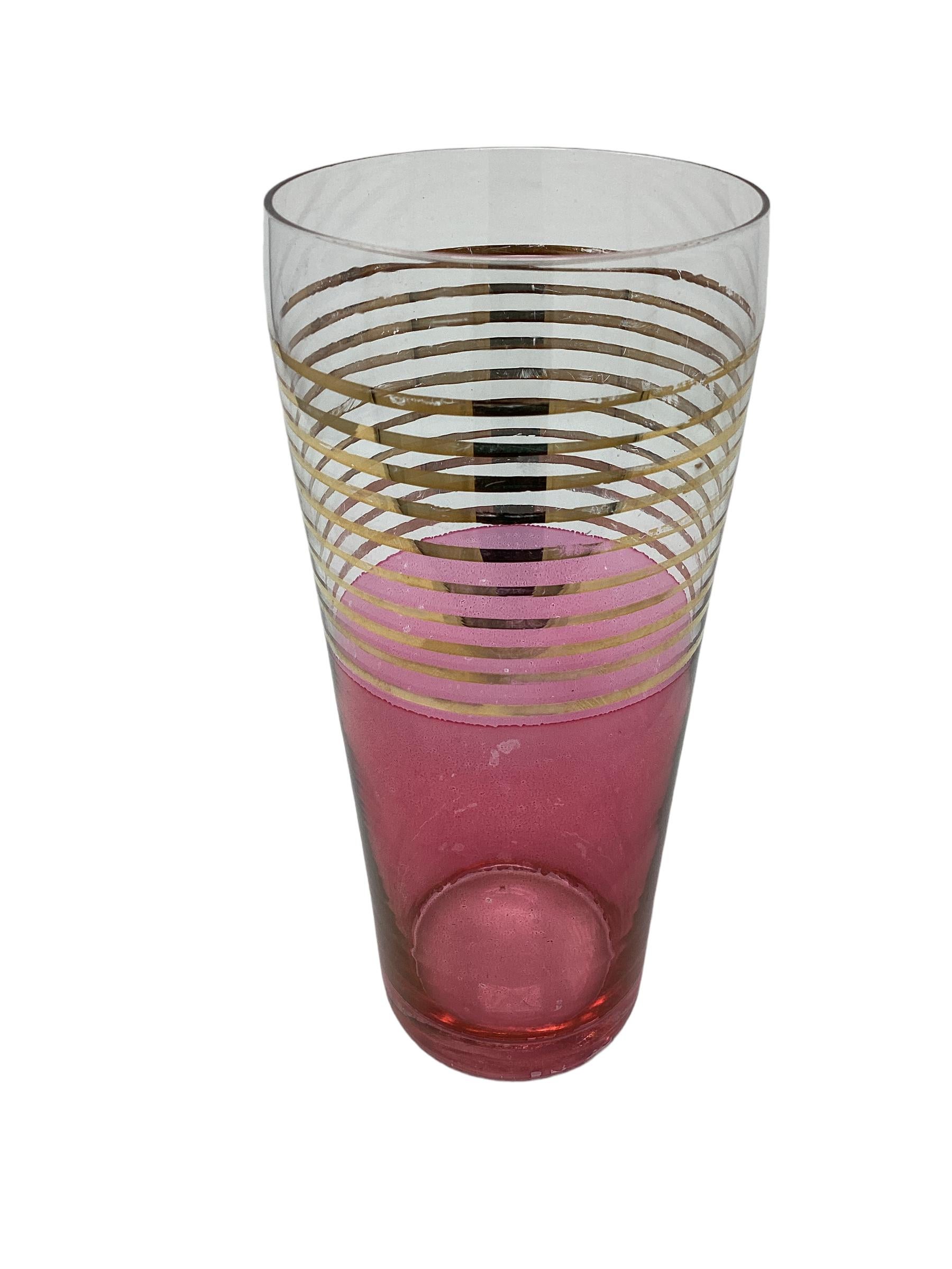 Vintage Mid Century Pink and Gold Glass Cocktail Shaker In Good Condition For Sale In Chapel Hill, NC