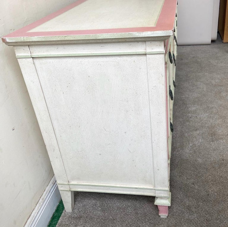 Mid-Century Modern Vintage Mid Century Pink Green and White Wooden Dresser by John Widdicomb For Sale