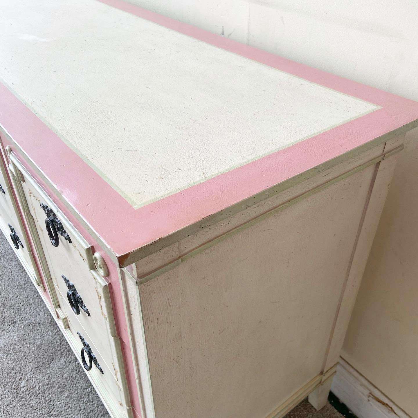 Mid-Century Modern Vintage Mid Century Pink Green and White Wooden Dresser by John Widdicomb