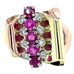 Vintage Mid-Century Pink Sapphire and Diamond Ring