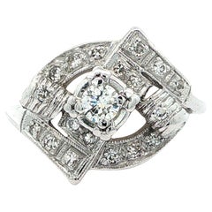 Vintage Mid Century Platinum 0.38ctw Diamond Milgrain Scroll Work Bypass Ring