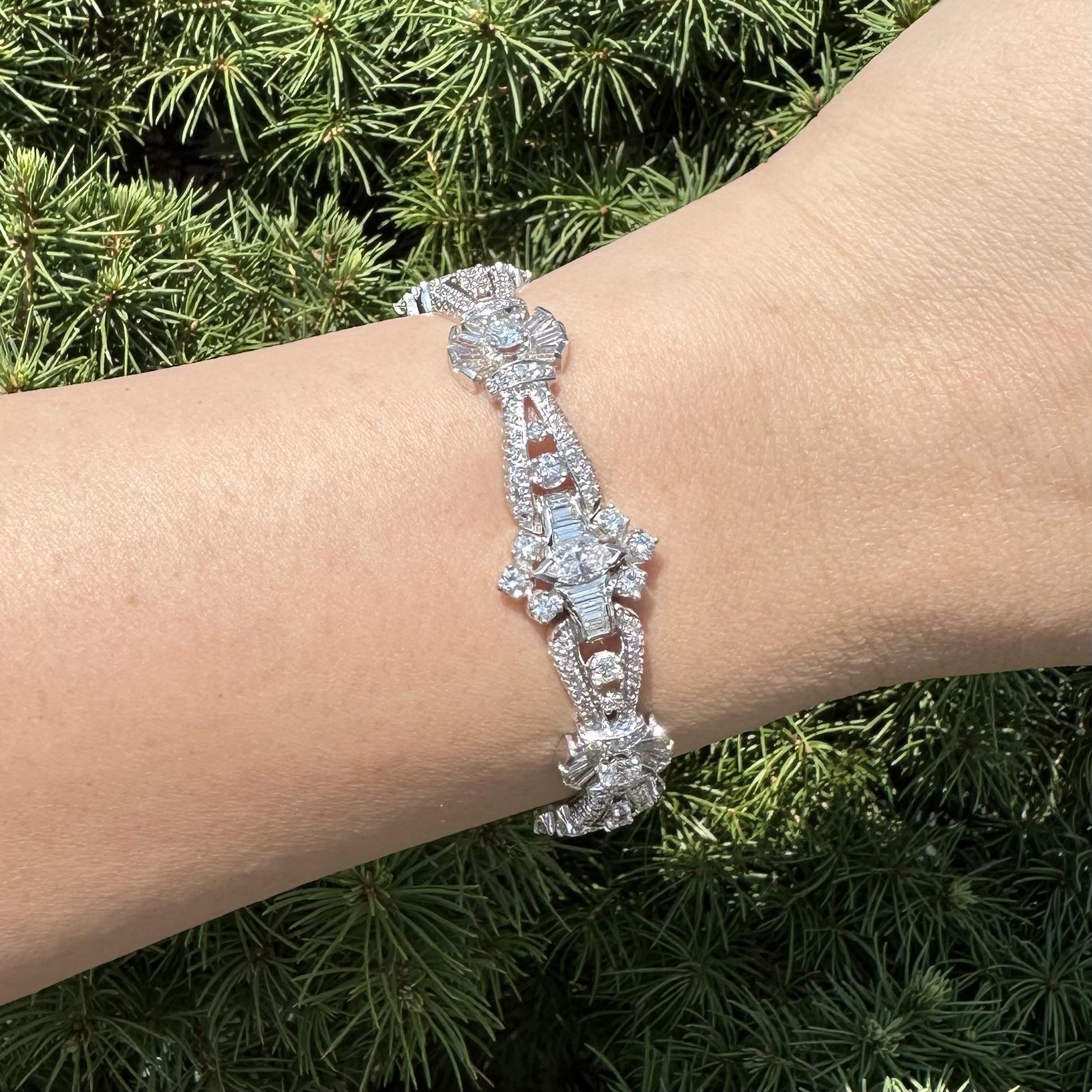 Pulsera Vintage de Platino de Mitad de Siglo con 10,0ctw de Diamantes de Fantasía en venta 6