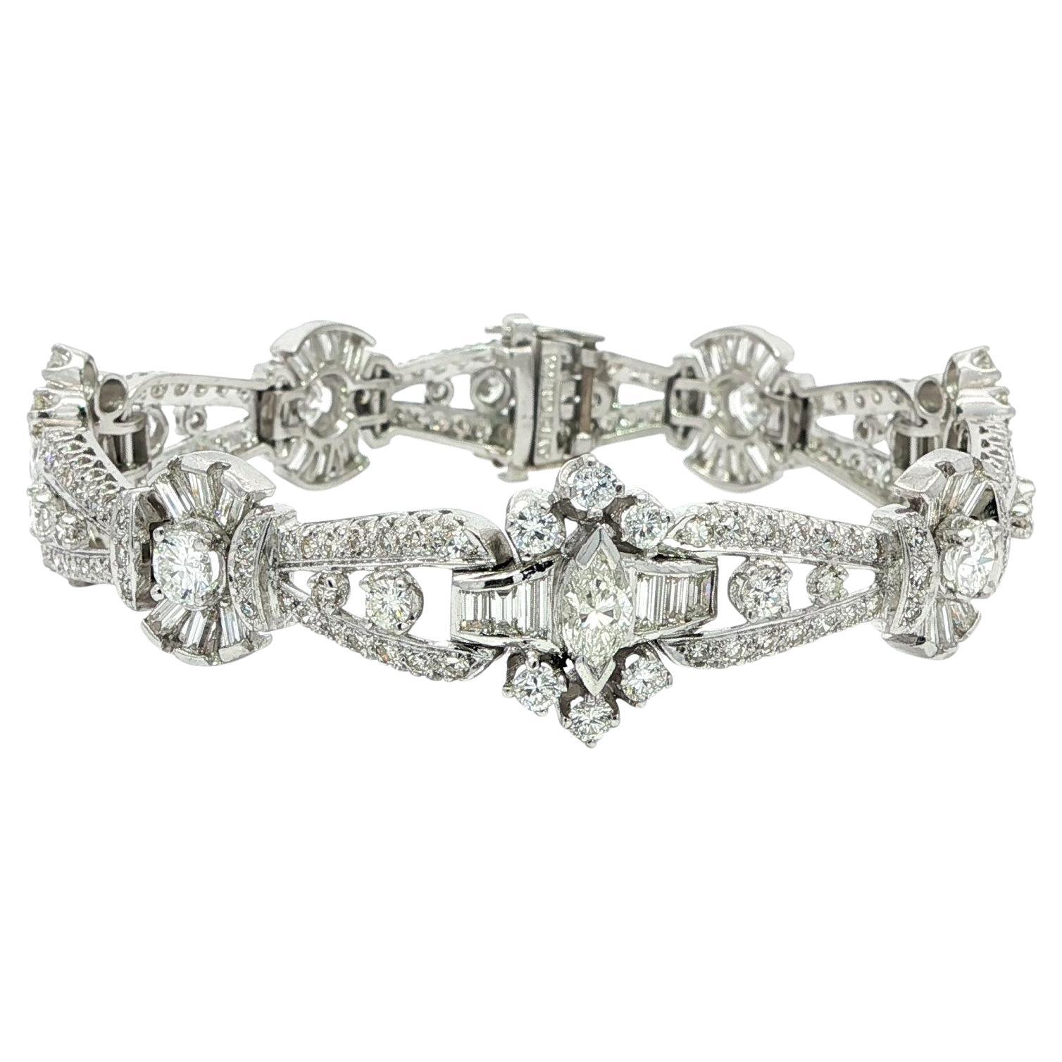 Pulsera Vintage de Platino de Mitad de Siglo con 10,0ctw de Diamantes de Fantasía