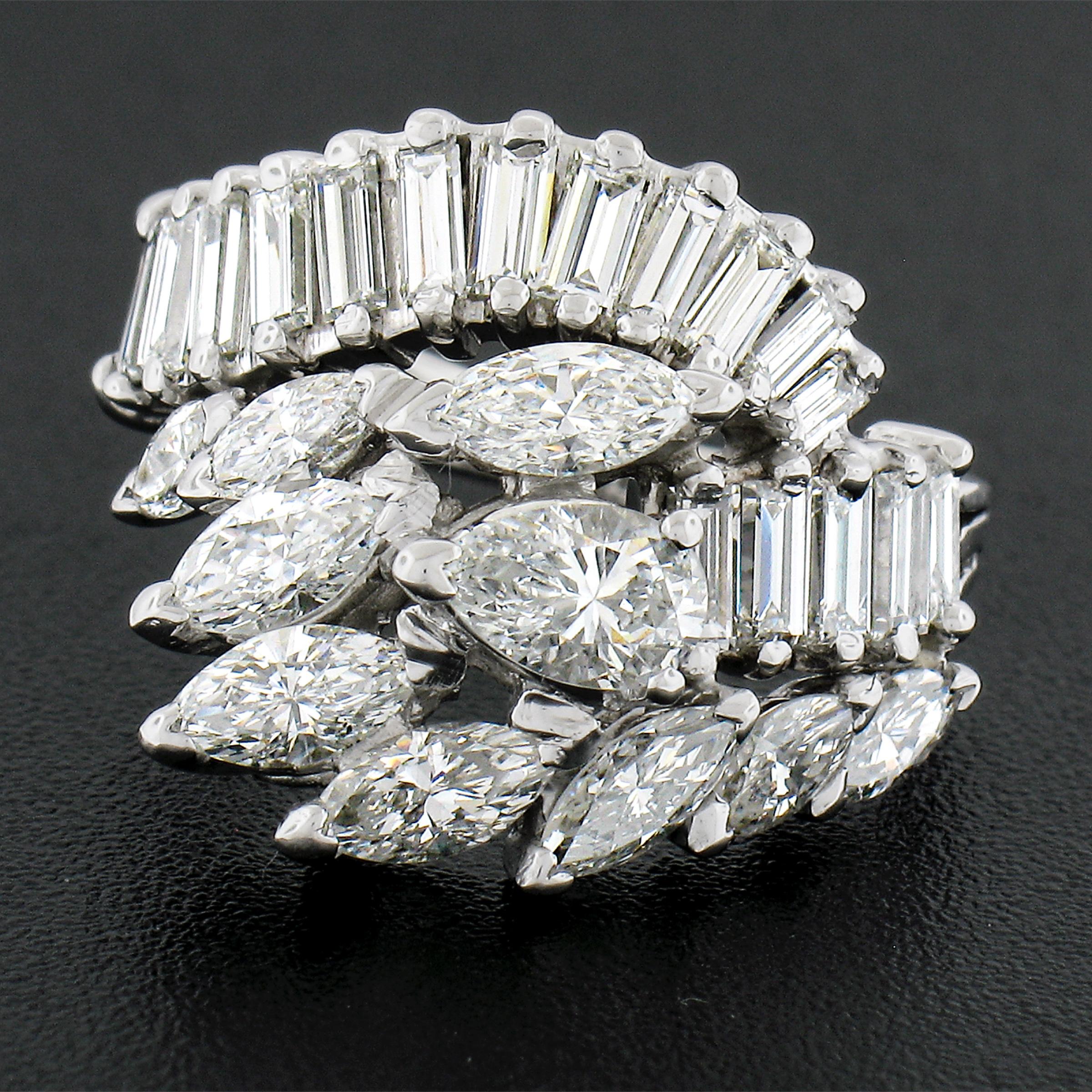 Vintage Mid Century Platin 3,16 Karat Marquise Baguette Diamant Spray Wirbel Ring, Vintage (Marquiseschliff)