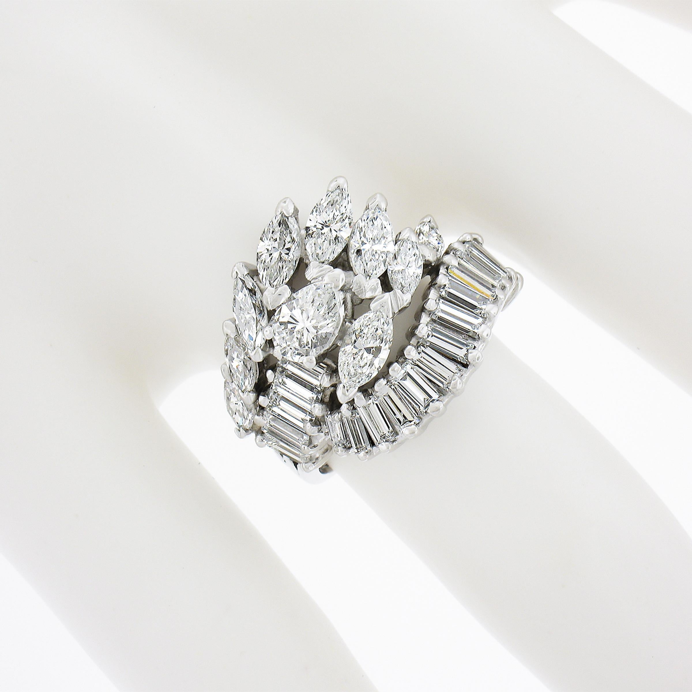 Vintage Mid Century Platin 3,16 Karat Marquise Baguette Diamant Spray Wirbel Ring, Vintage im Zustand „Gut“ in Montclair, NJ