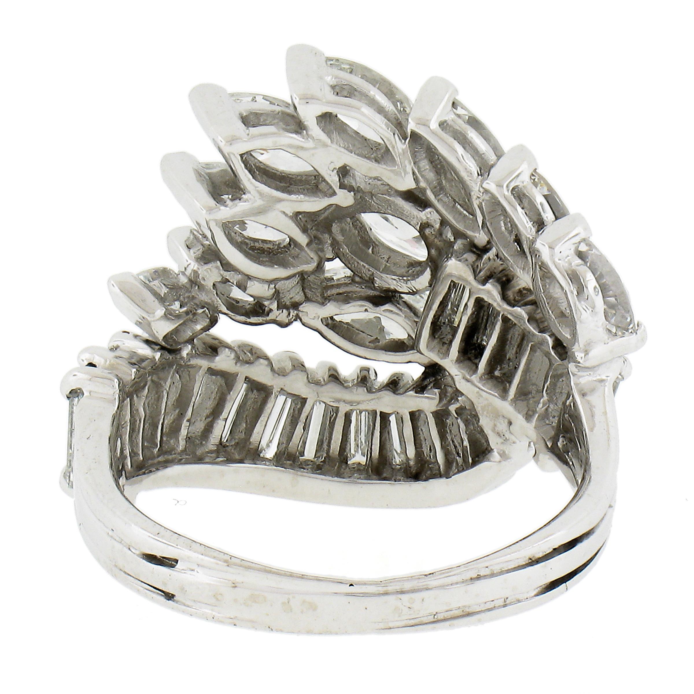Vintage Mid Century Platin 3,16 Karat Marquise Baguette Diamant Spray Wirbel Ring, Vintage 2