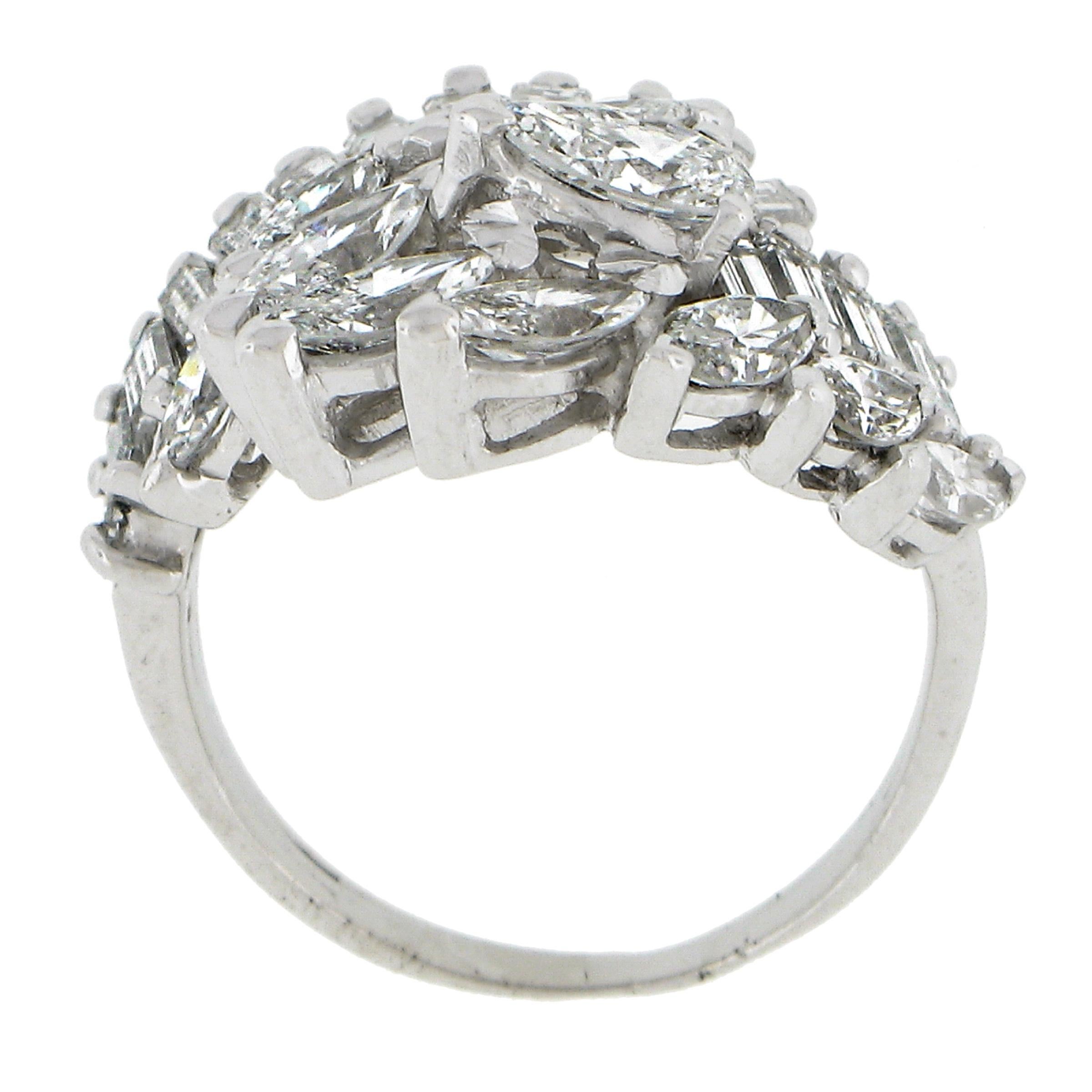 Vintage Mid Century Platin 3,16 Karat Marquise Baguette Diamant Spray Wirbel Ring, Vintage 3