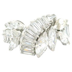 Vintage Mid Century Platinum 5ctw Diamond Covered Eternity Floral Cocktail Ring