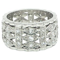 Vintage Mid Century Platinum .90ctDiamond Scalloped Wide Eternity Band Ring Sz6