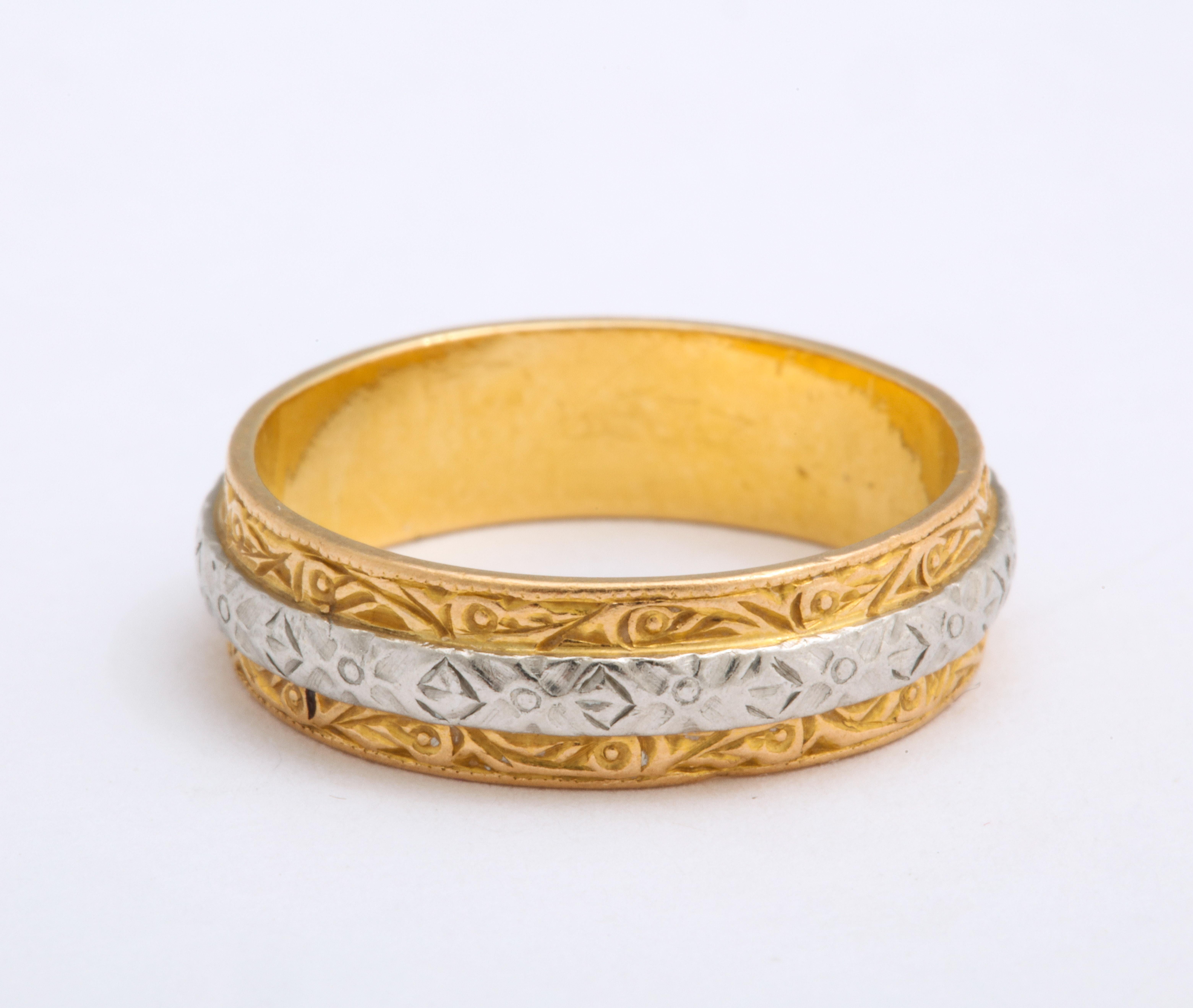 Vintage Midcentury Platinum and Gold Band Ring by Charles Green & Son In Excellent Condition For Sale In Stamford, CT