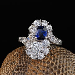 Vintage Mid Century Platinum Burma No Heat Sapphire Diamond Ring - AGL