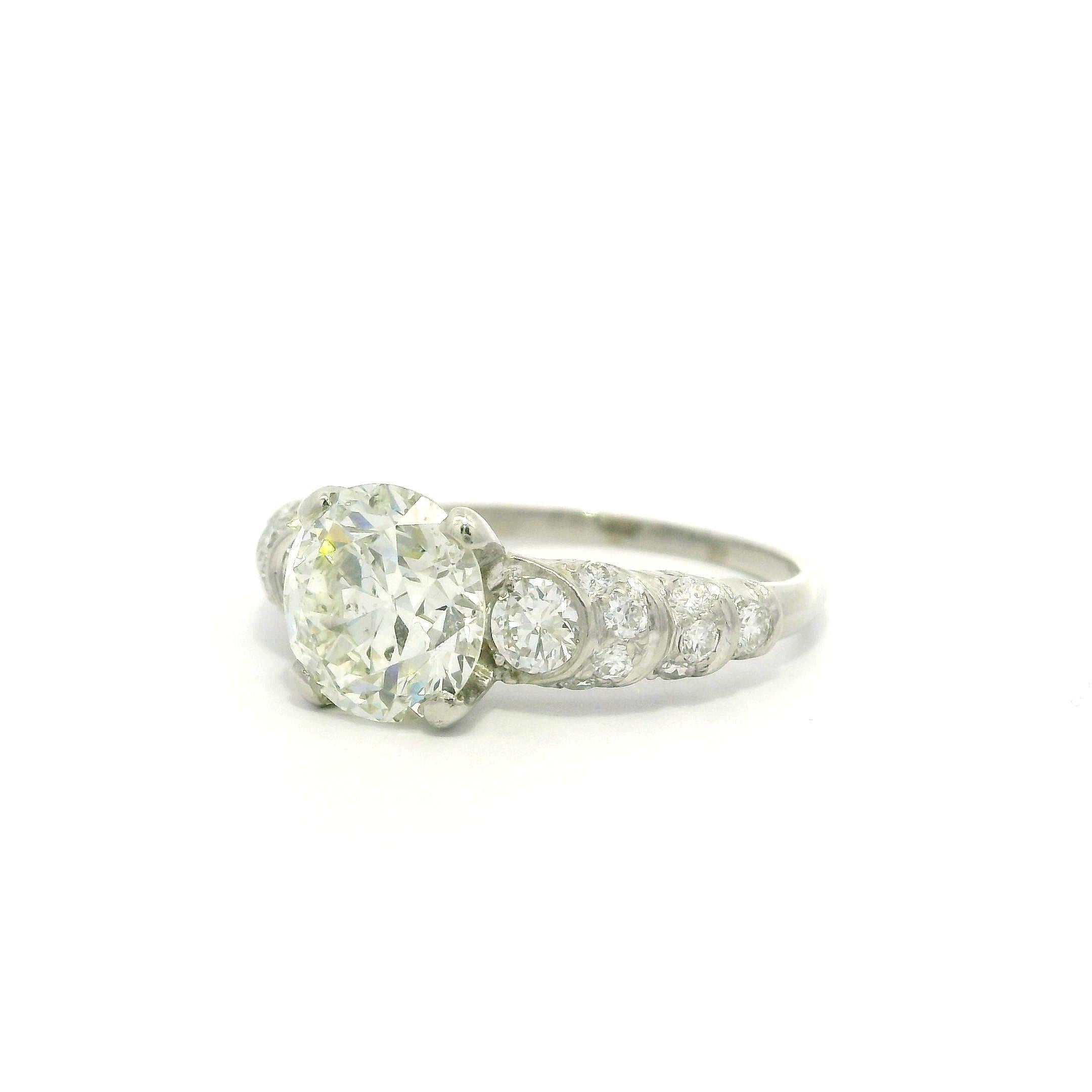 Vintage Mid Century Platin GIA 2,24ct alt Diamant Schritt Seiten Verlobungsring im Angebot 6