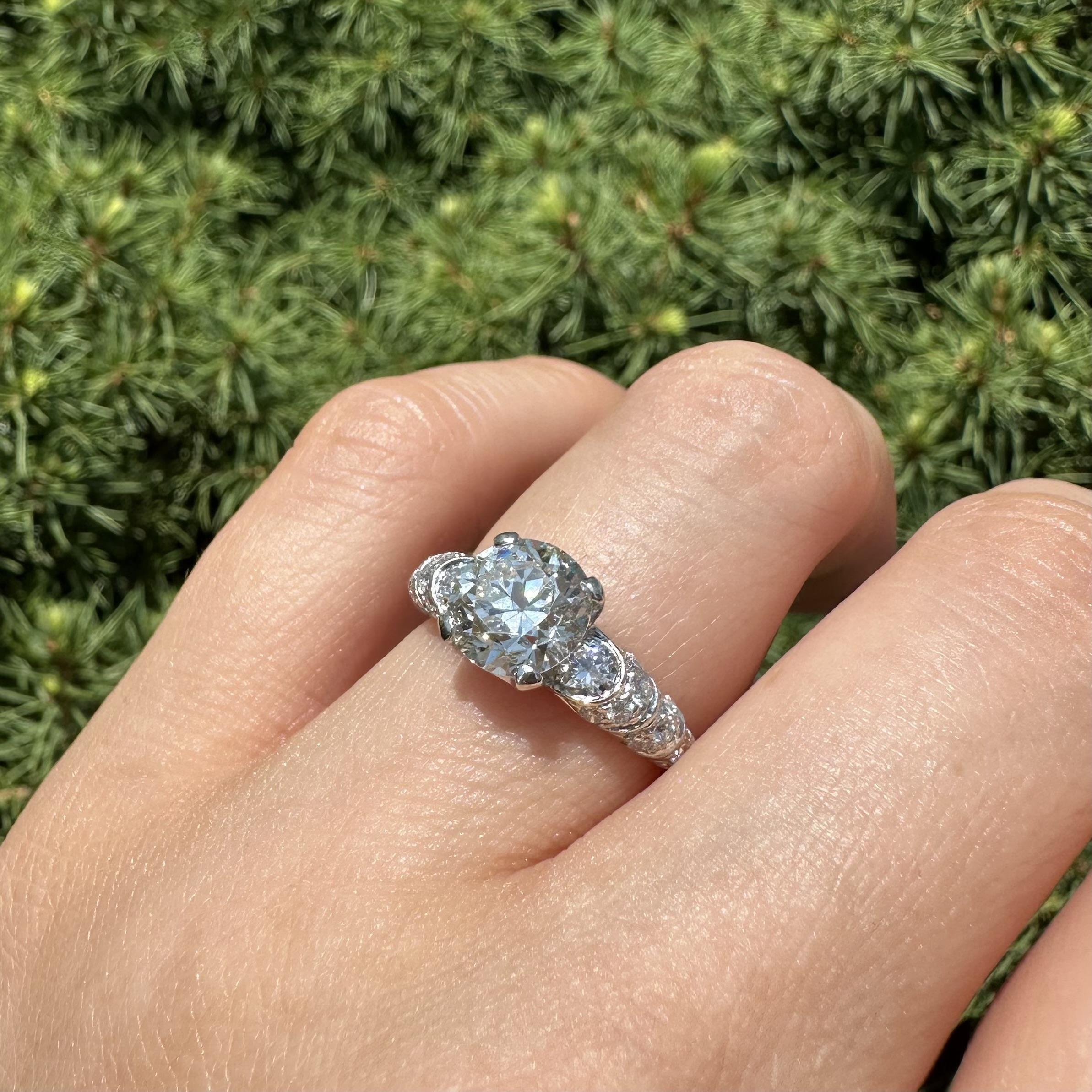 Vintage Mid Century Platin GIA 2,24ct alt Diamant Schritt Seiten Verlobungsring im Angebot 11