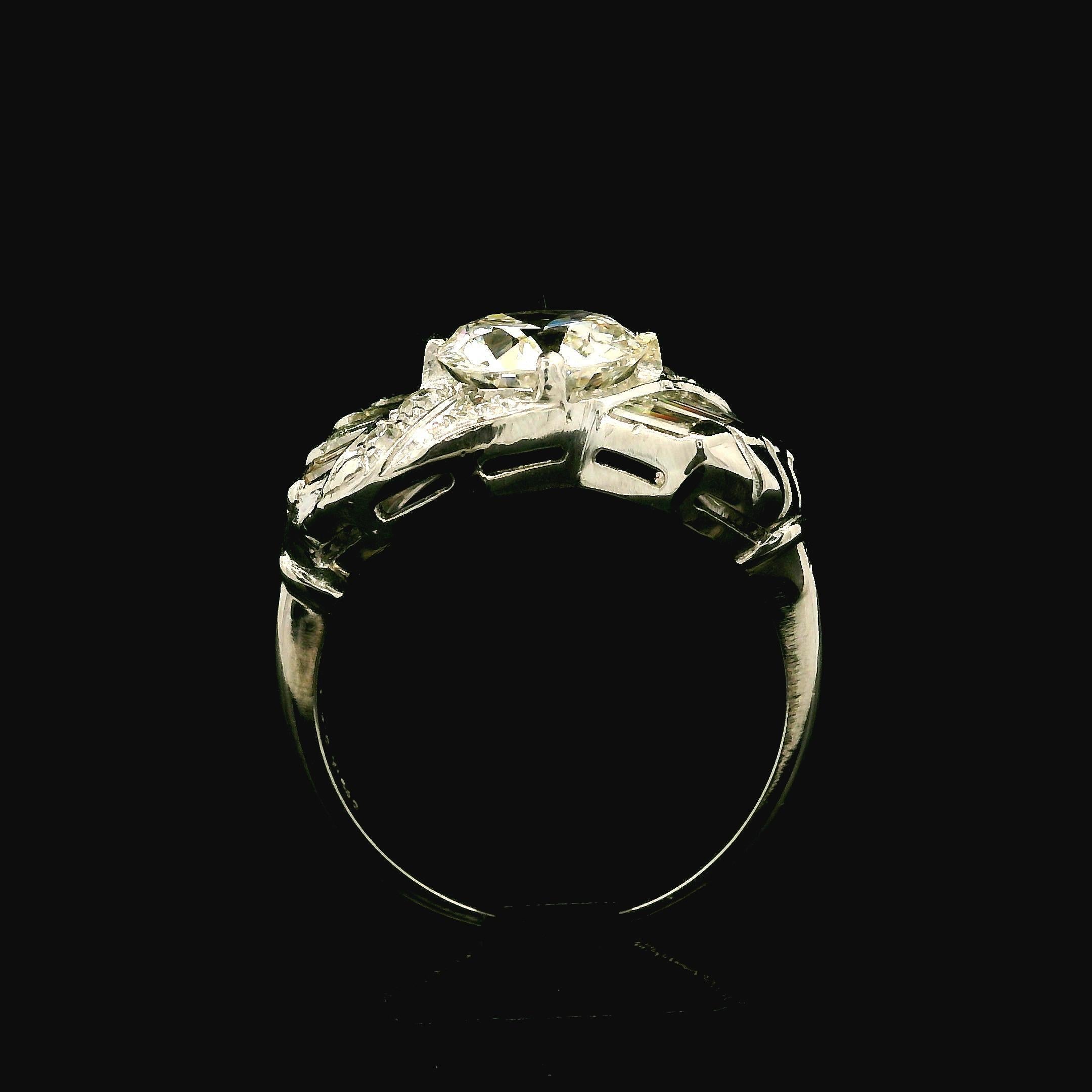 Vintage Mid Century Platin GIA 2,6ctw Fiery Old Cut und Baguette Diamantring, Vintage 3