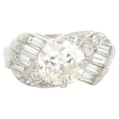 Vintage Mid Century Platin GIA 2,6ctw Fiery Old Cut und Baguette Diamantring, Vintage