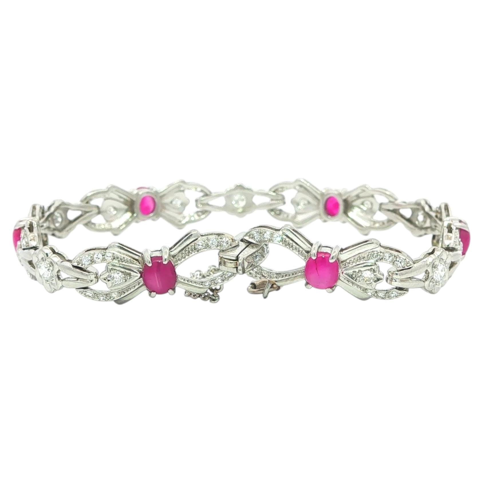 Bracciale Vintage Mid Century in platino GIA No Heat Burma Star Ruby con diamanti in vendita