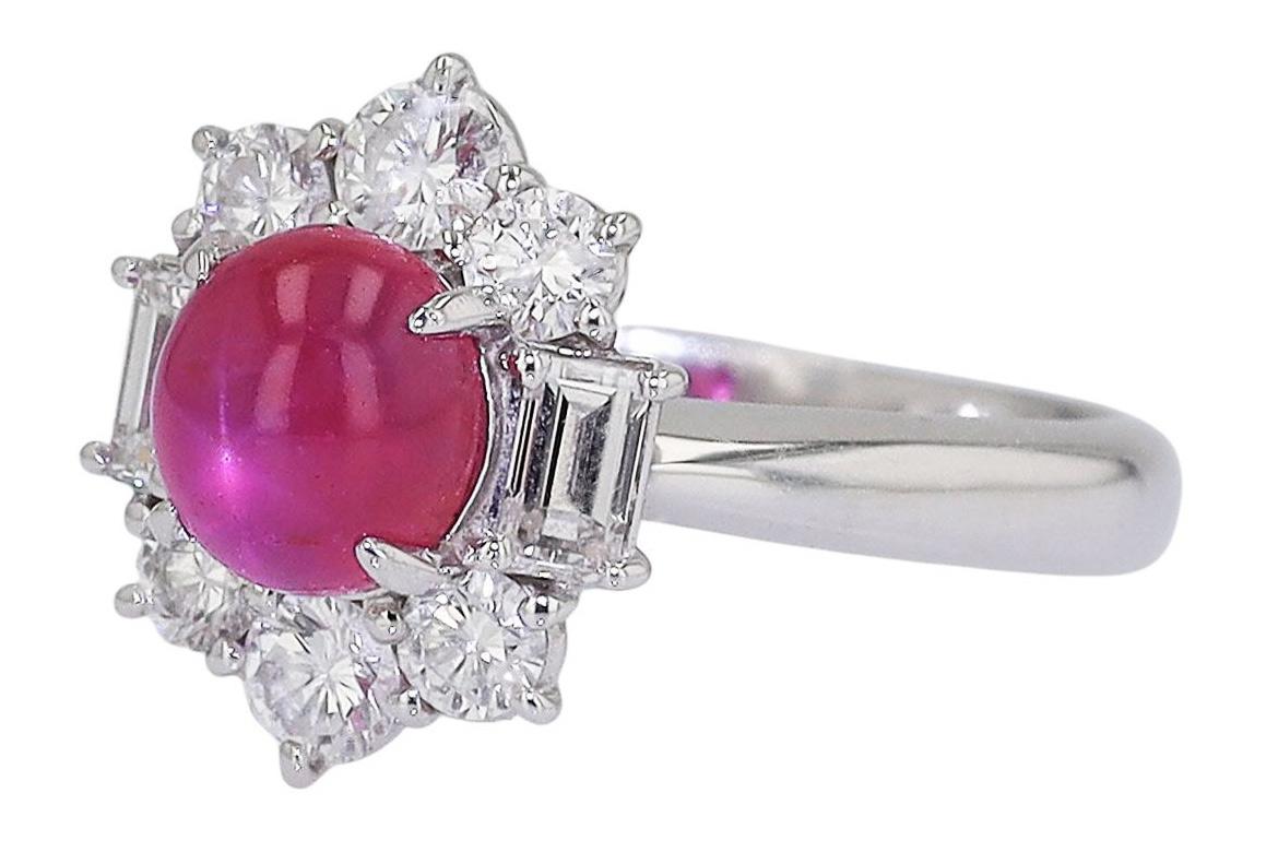 Retro Vintage Mid Century Platinum Star Ruby Engagement Ring For Sale