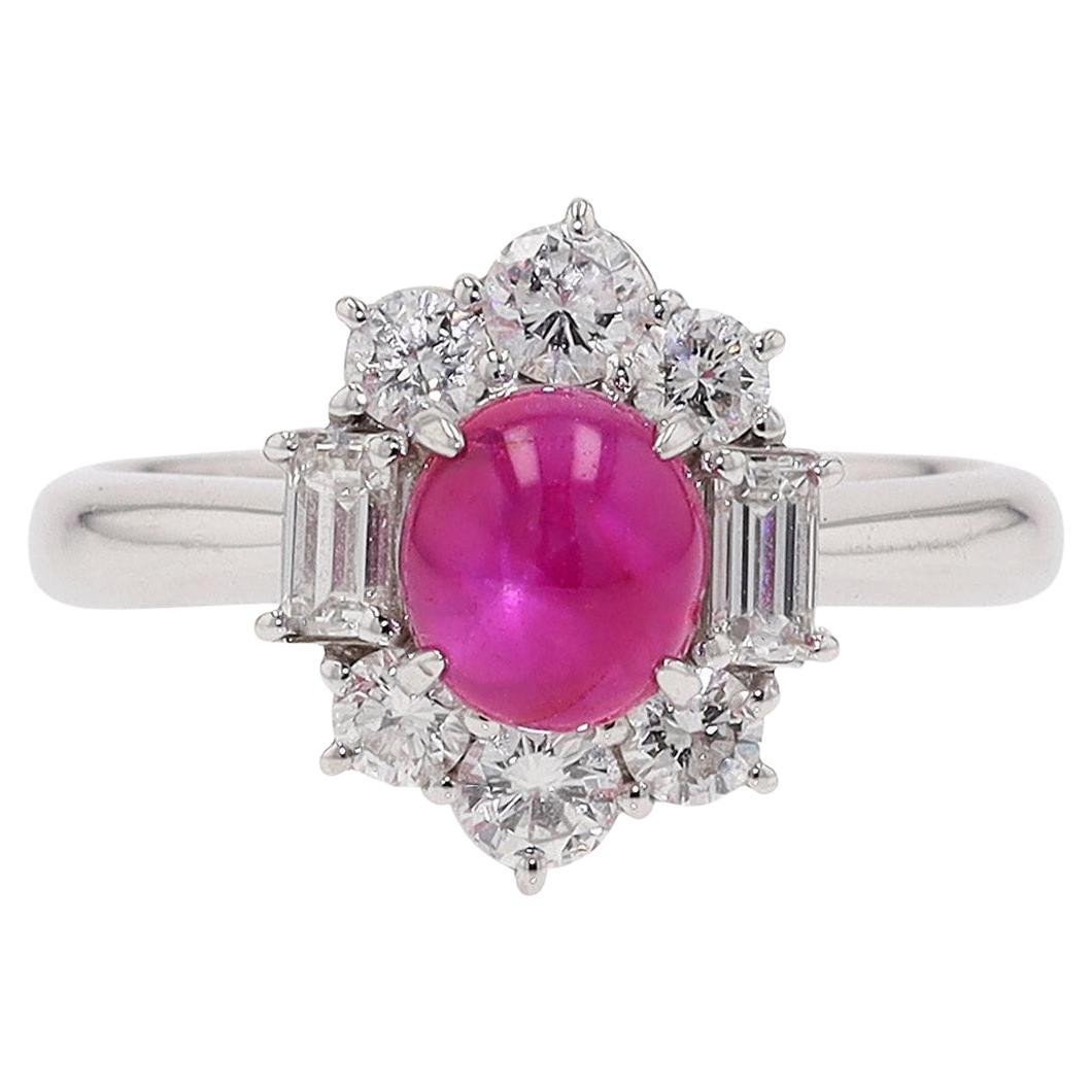 Vintage Mid Century Platinum Star Ruby Engagement Ring For Sale