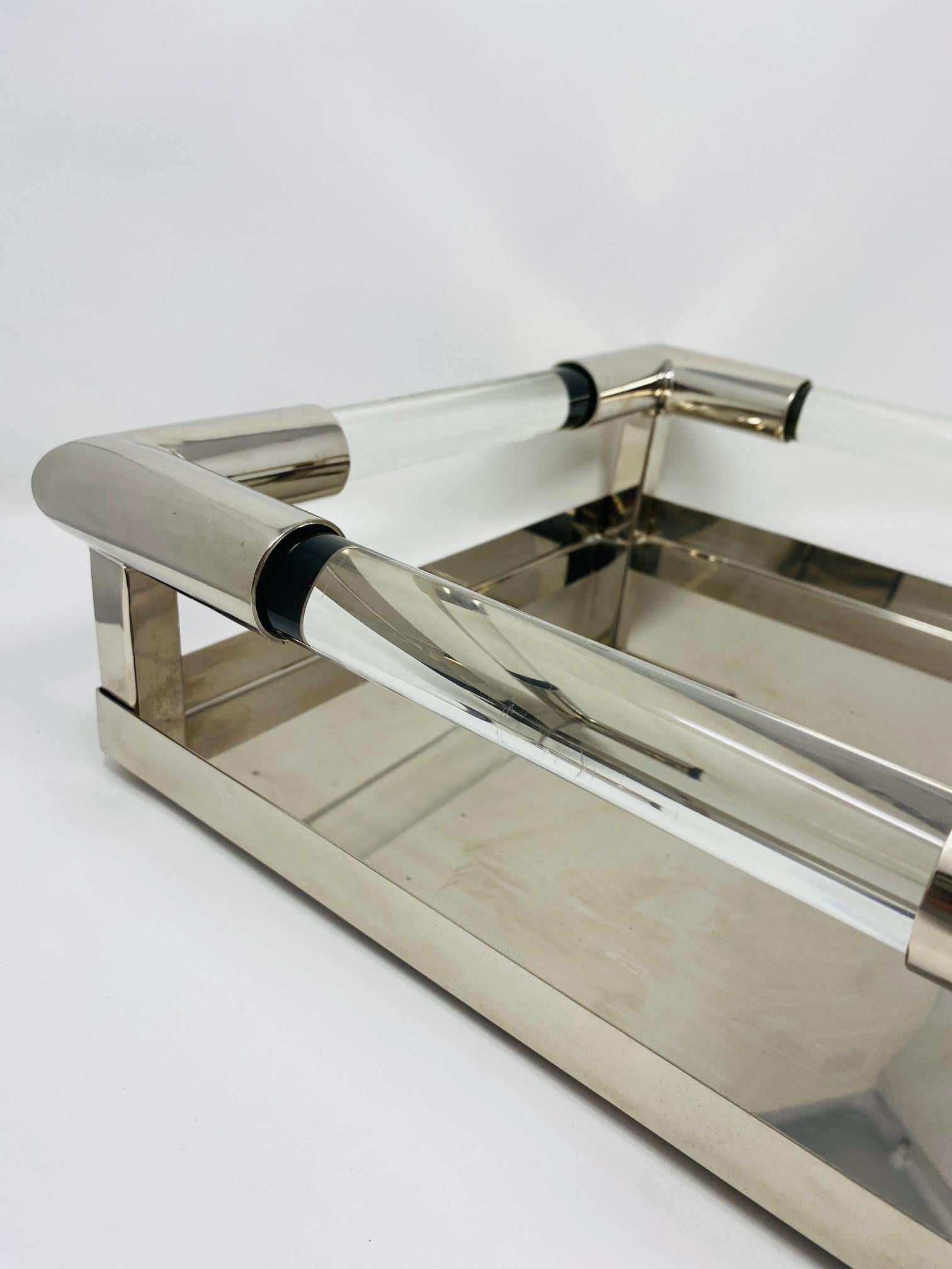 British Vintage Mid Century Polished Chrome and Lucite  Bar Tray For Sale