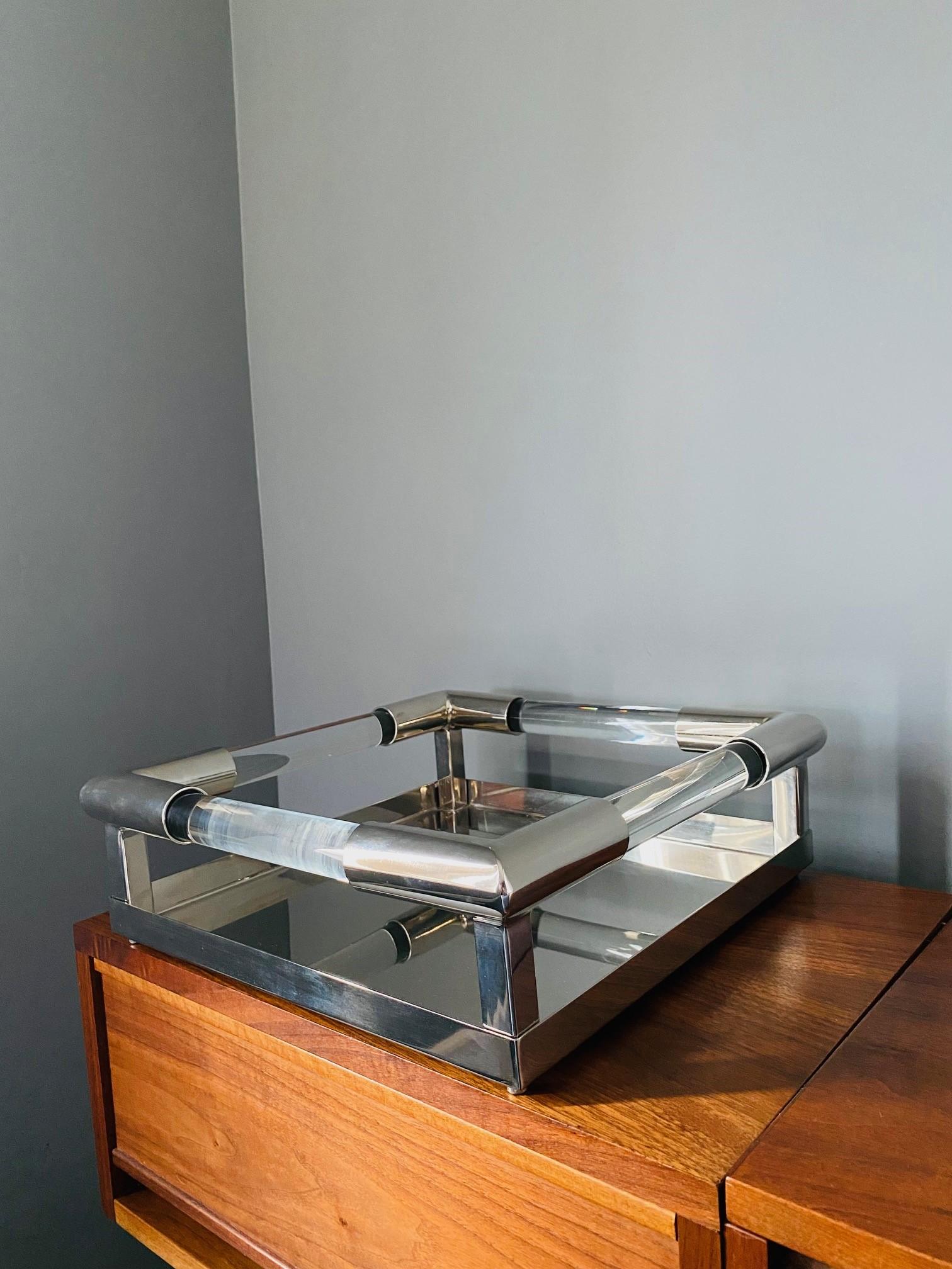 Mid-20th Century Vintage Mid Century Polished Chrome and Lucite  Bar Tray For Sale