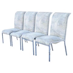Vintage Mid Century Polished Chrome Frame Rolled Back Dining Chairs - Set of 4