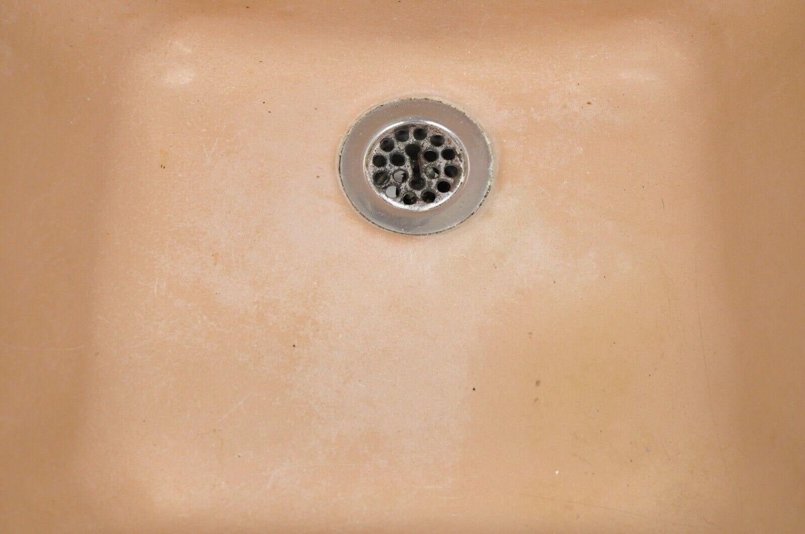 Mid-Century Modern Vintage Mid Century Porcelain Enamel Salmon Pink Bathroom Pedestal Sink For Sale