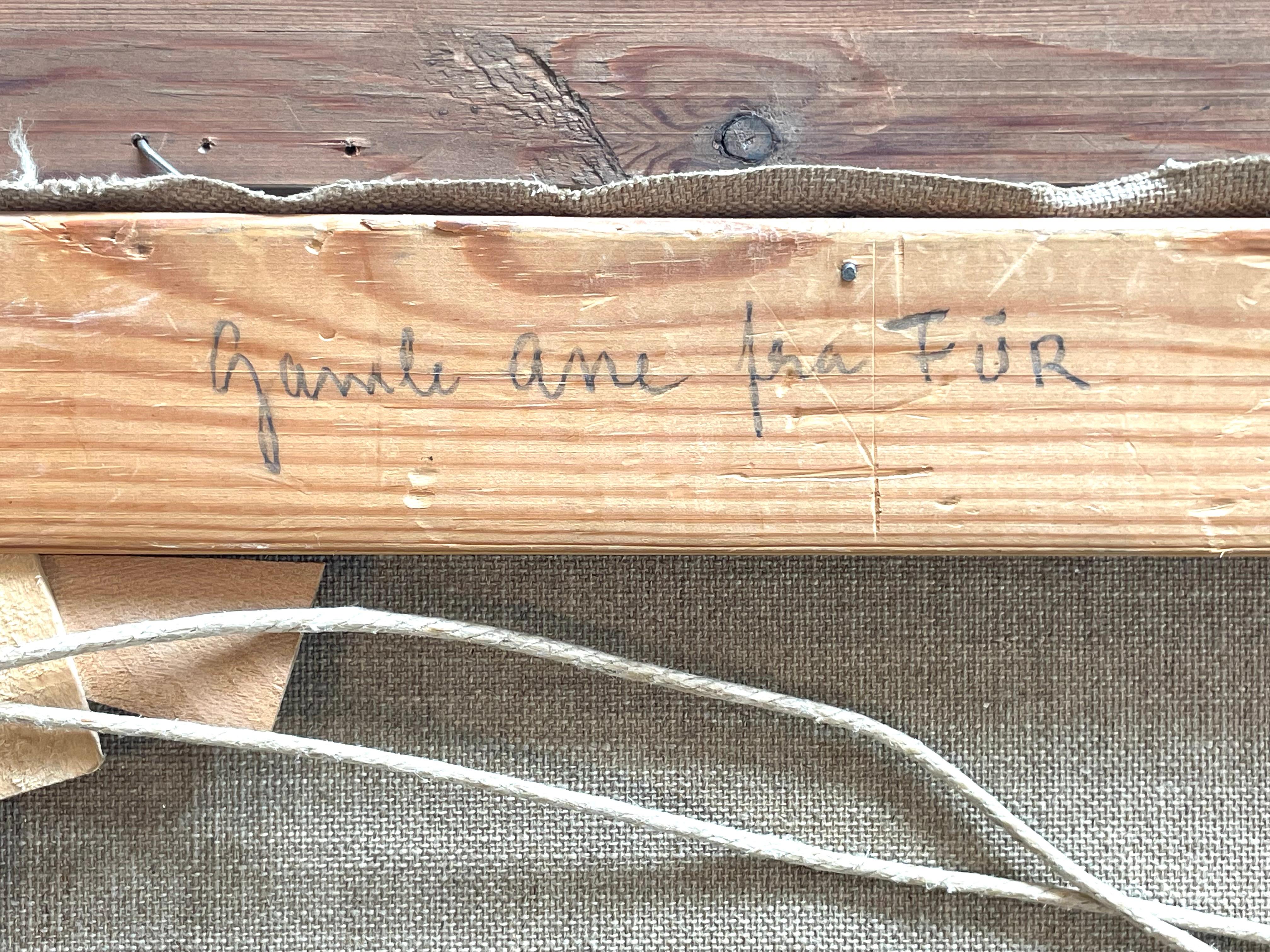 Vintage Mitte des Jahrhunderts Porträt Ölgemälde aus Dänemark mit alten Frau aus Fell im Angebot 2