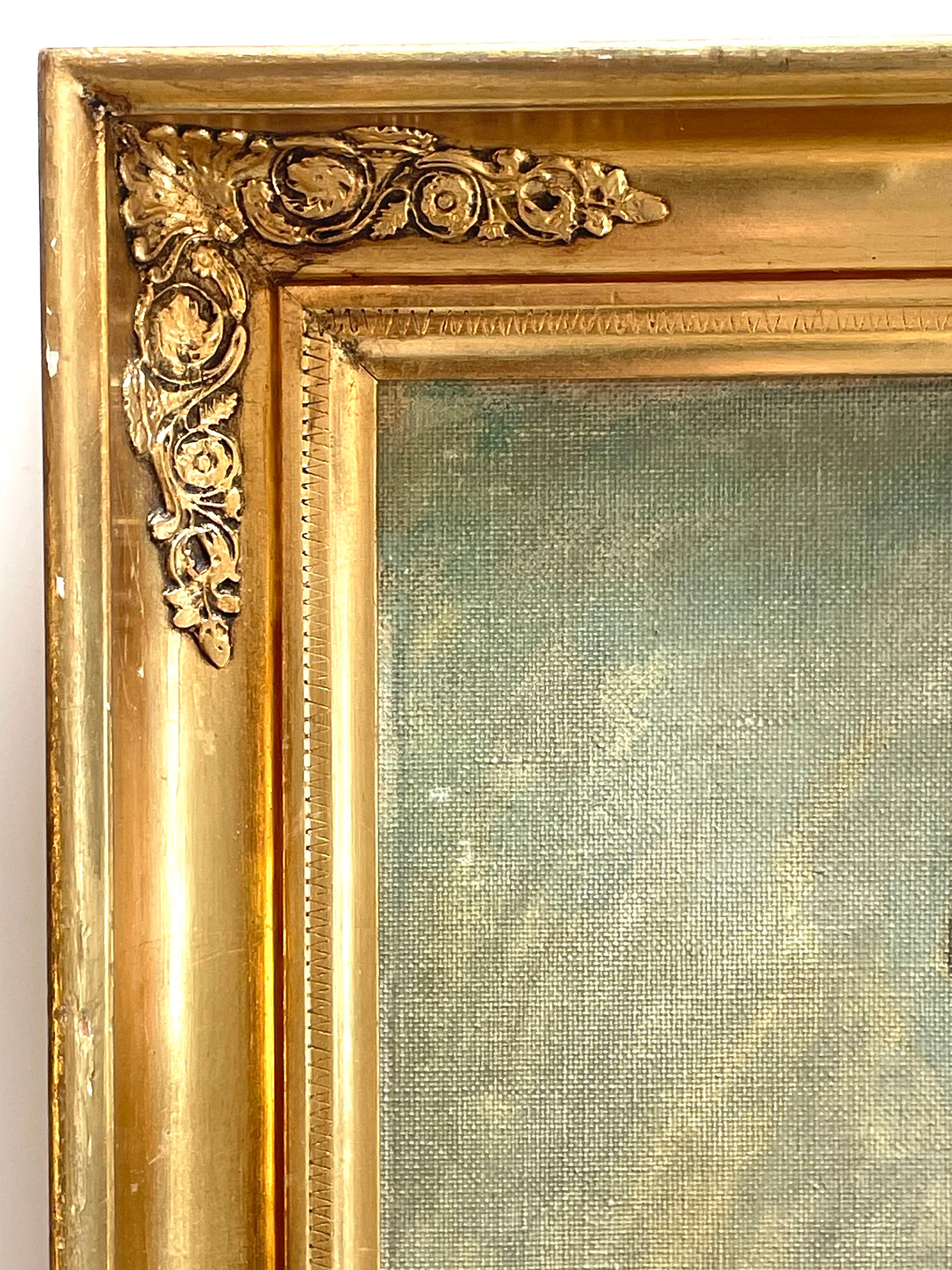 Vintage Mitte des Jahrhunderts Porträt Ölgemälde aus Dänemark mit alten Frau aus Fell im Angebot 1