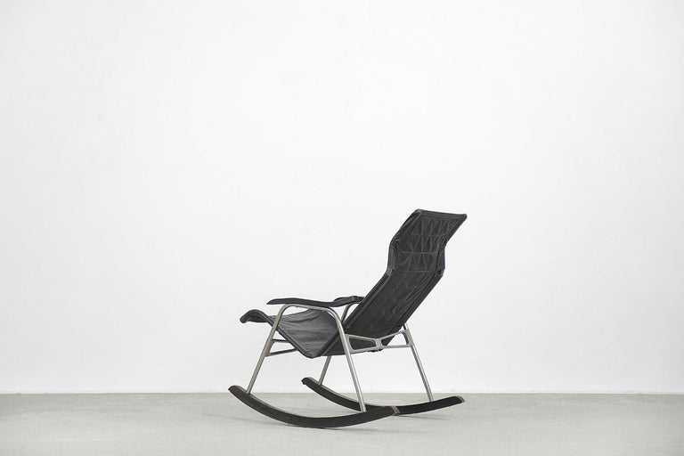Mid-20th Century Vintage Mid-Century Postmodern Minimalist Leather Rocking Chair by Takeshi Nii For Sale