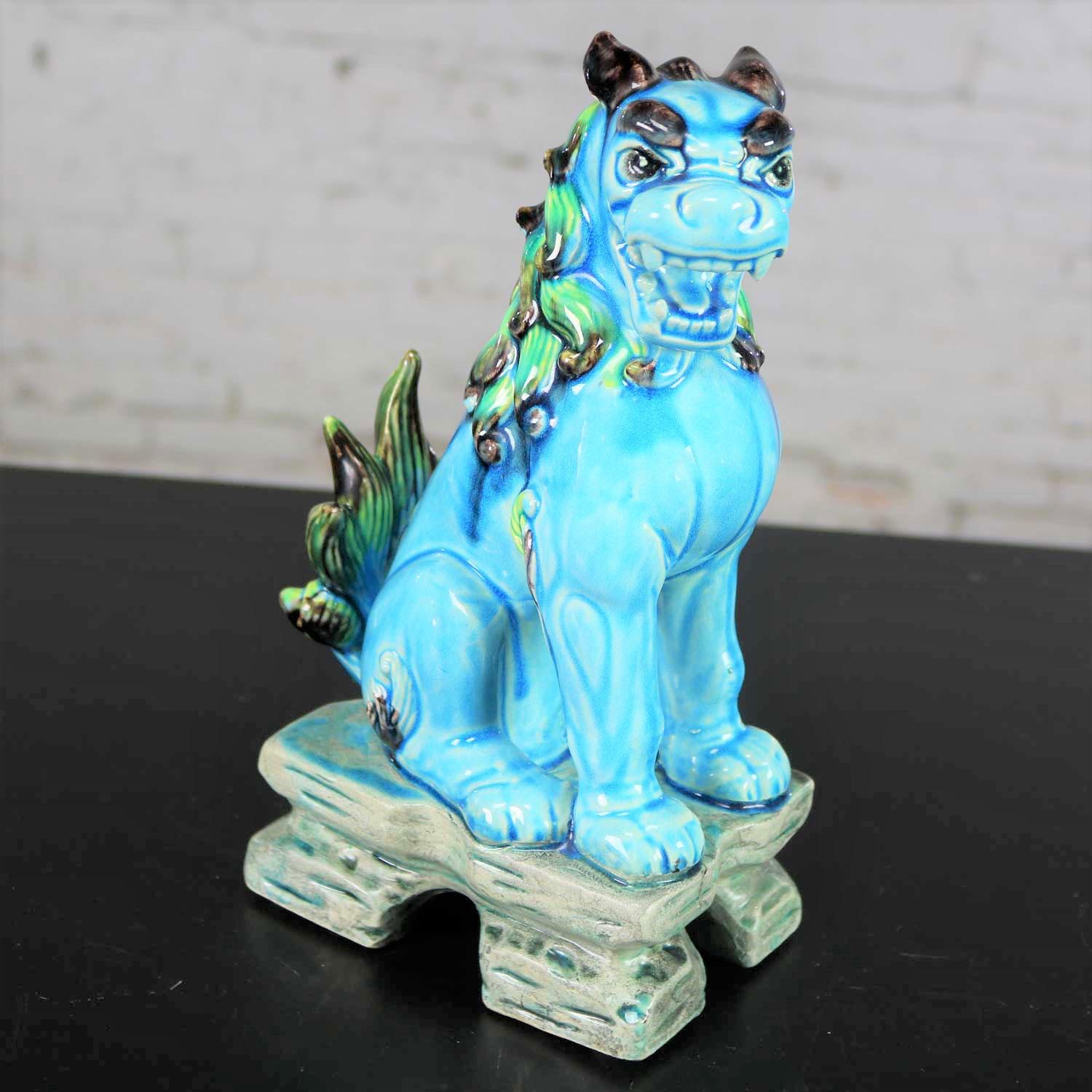 Japonisme Vintage Midcentury Pr Japanese Komainu Lion Dogs Ceramic Turquoise Green Glaze