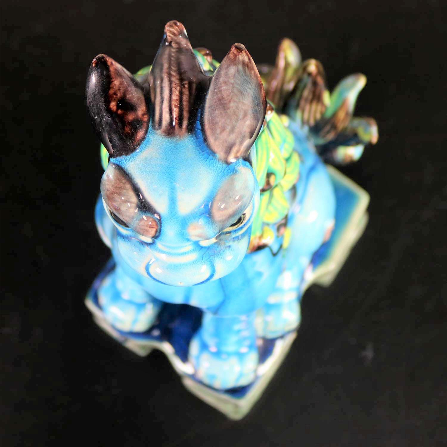 20th Century Vintage Midcentury Pr Japanese Komainu Lion Dogs Ceramic Turquoise Green Glaze