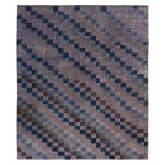Vintage Midcentury Purple and Blue Wool Rug with Brown and Green Accents