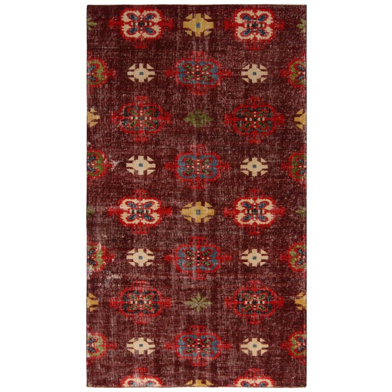 Vintage Midcentury Purple And Red Geometric Wool Rug With Multi Color Accents For Sale At 1stdibs