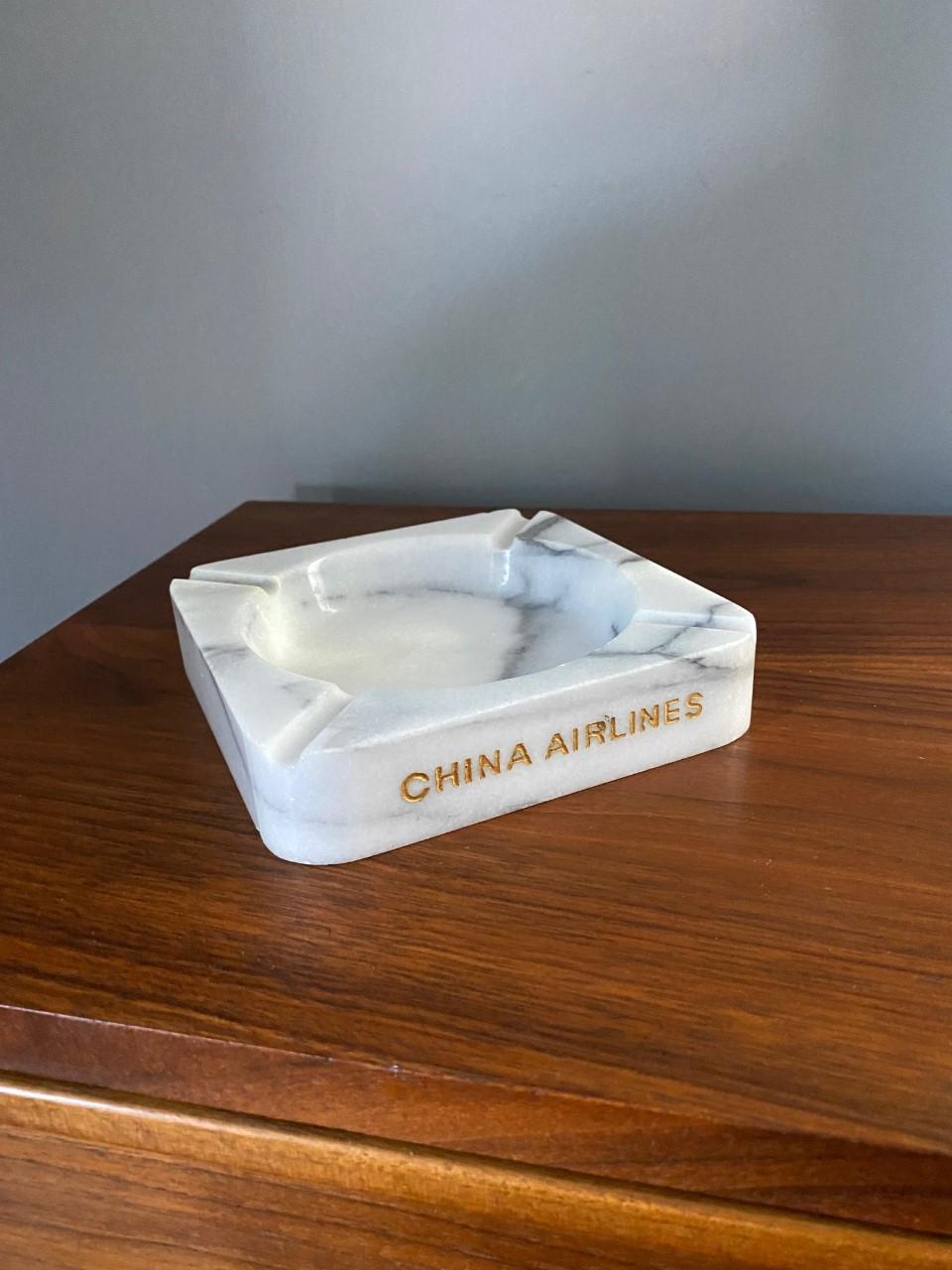 Hand-Crafted Vintage Midcentury Rare China Airlines Marble Ashtray or Vide-Poche