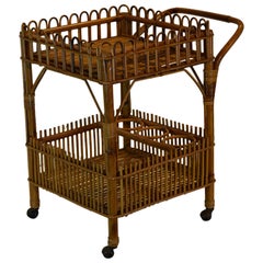 Vintage Midcentury Rattan and Bamboo Bar Cart