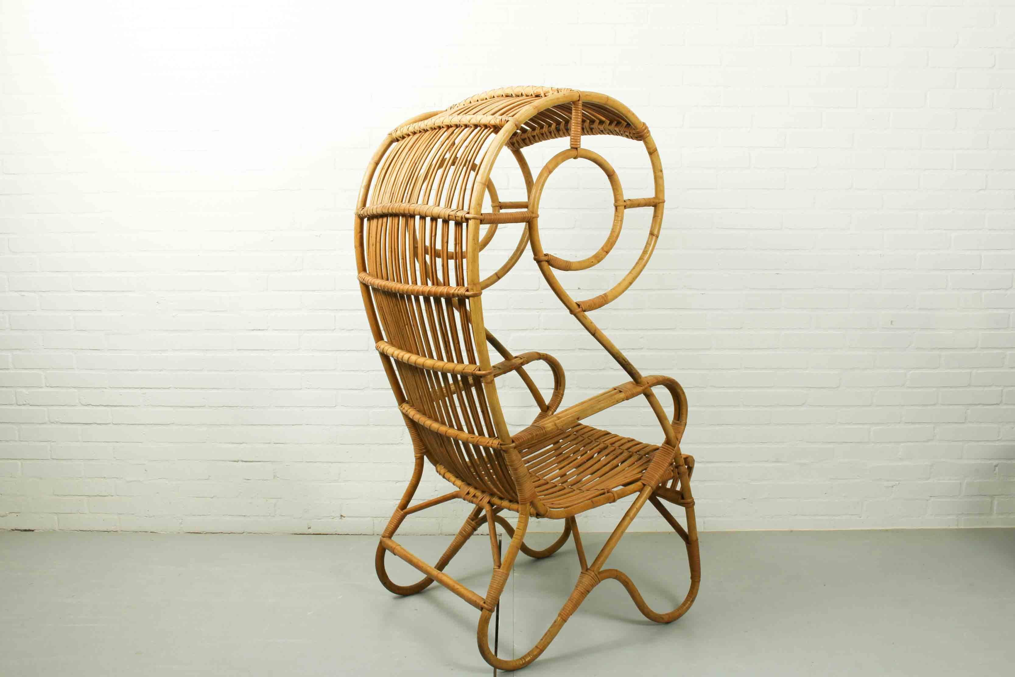 Vintage Mid-Century Rattan Hooded Beach Chair, 1960s 2