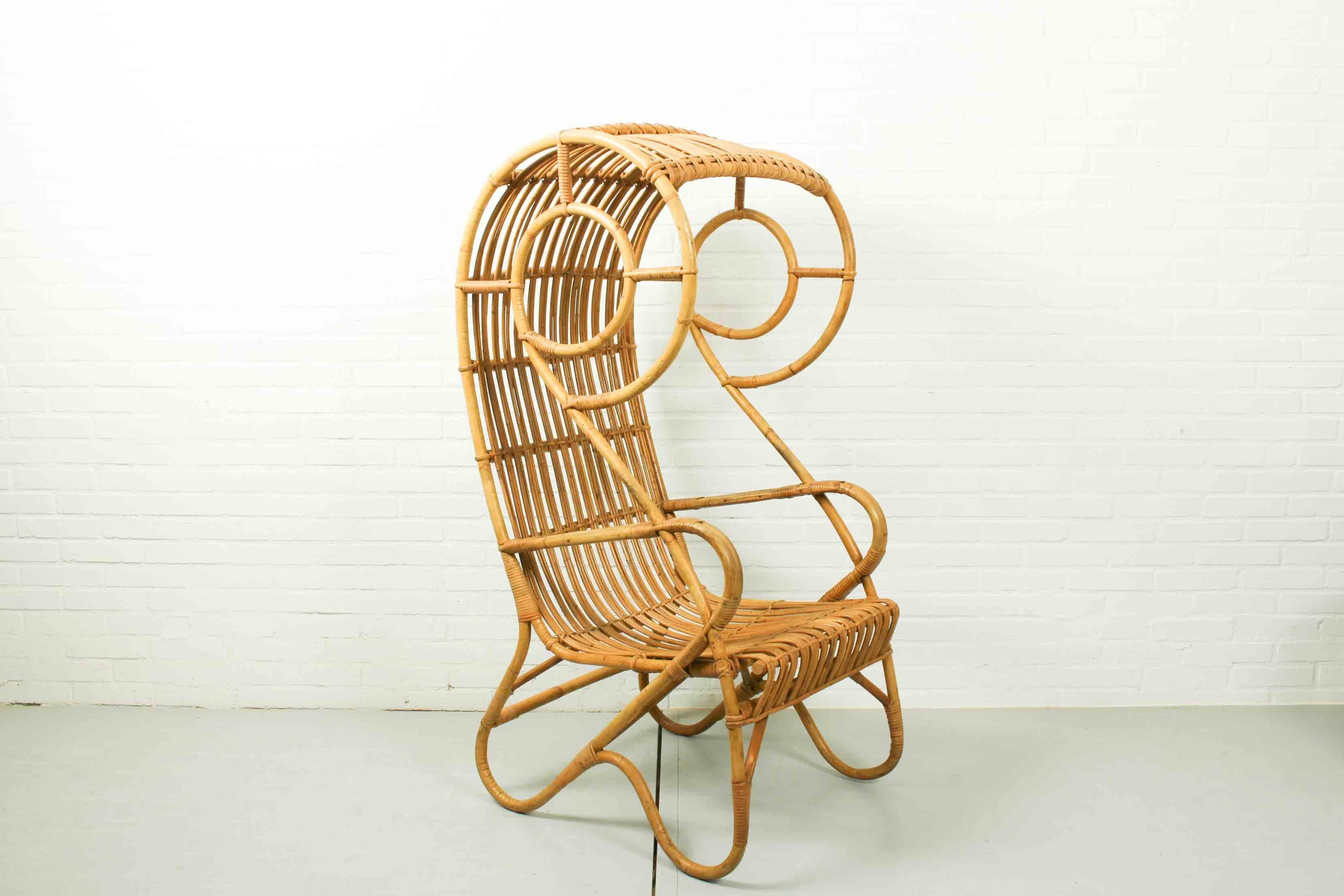 Vintage Mid-Century Rattan Hooded Beach Chair, 1960s 4