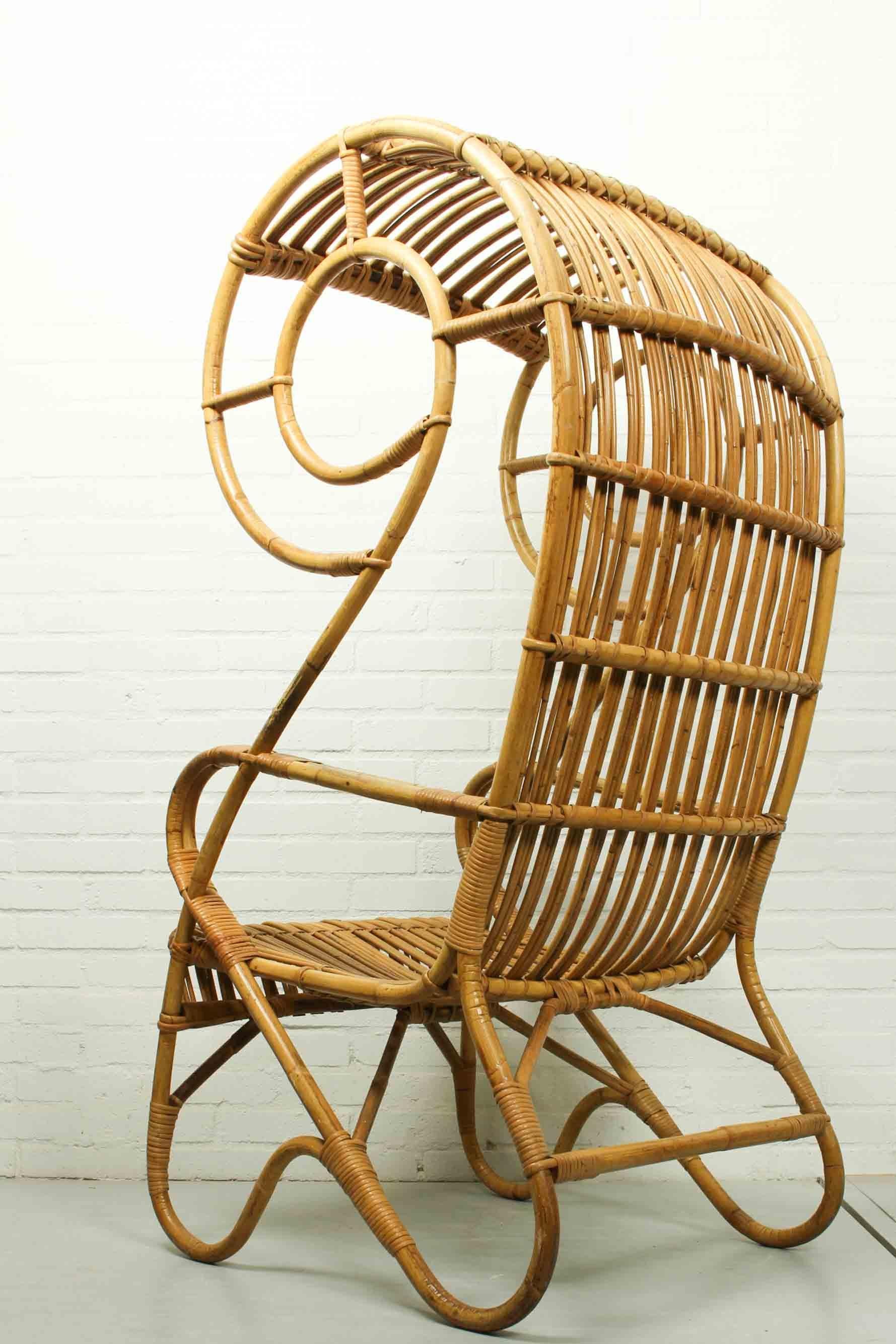 20th Century Vintage Mid-Century Rattan Hooded Beach Chair, 1960s