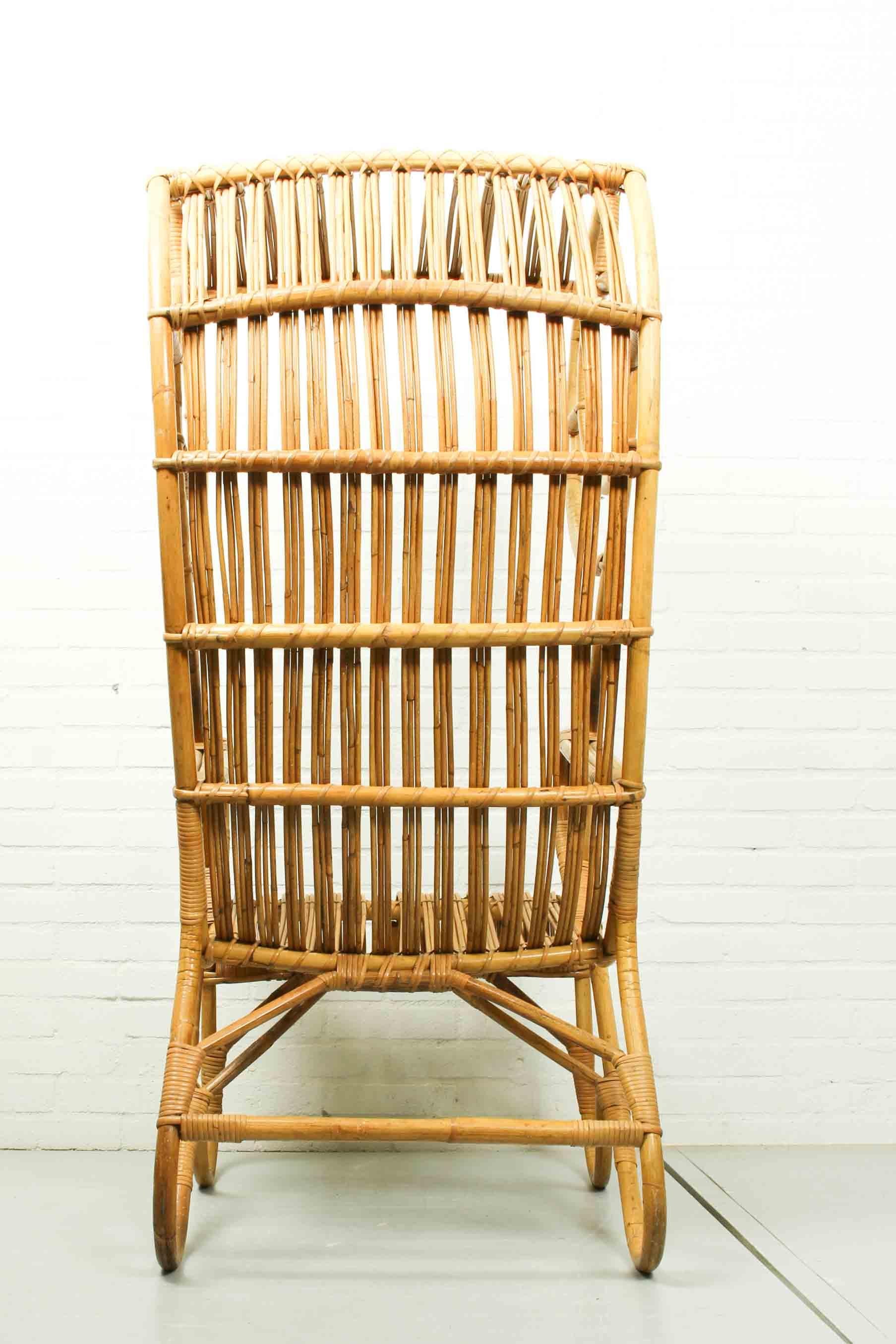 Bamboo Vintage Mid-Century Rattan Hooded Beach Chair, 1960s